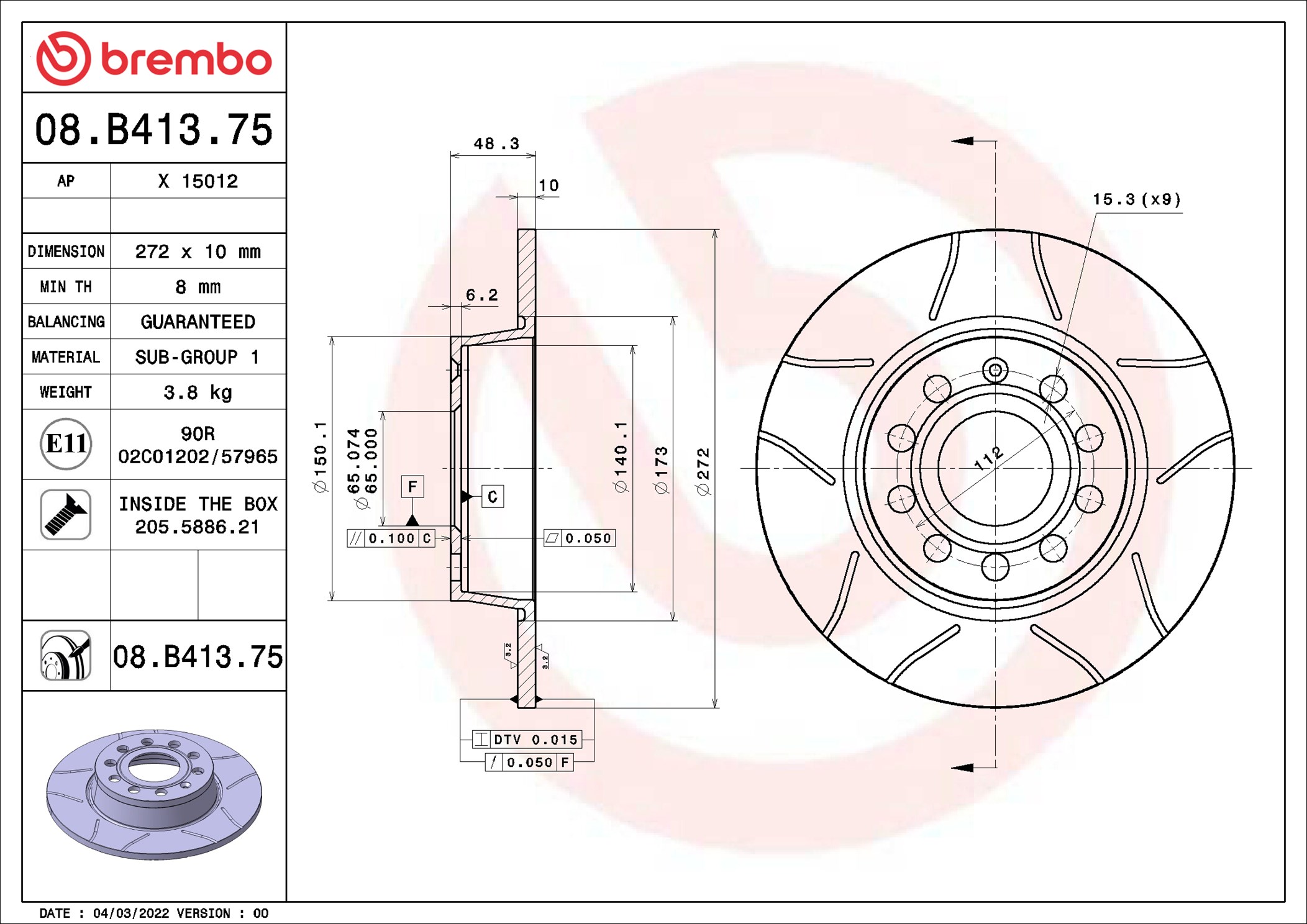 Brake Disc - 08.B413.75 BREMBO