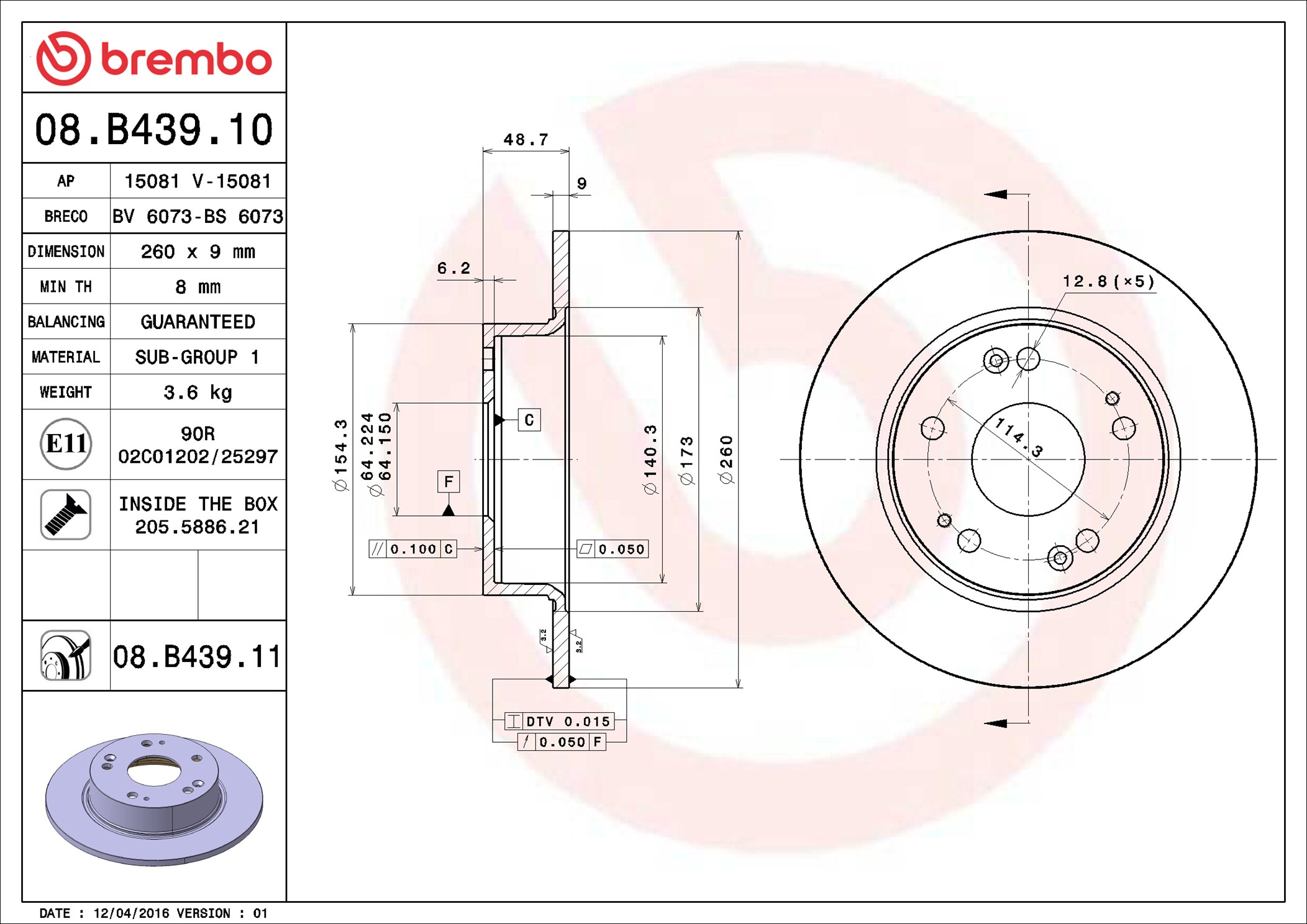 Brake Disc - 08.B439.11 BREMBO