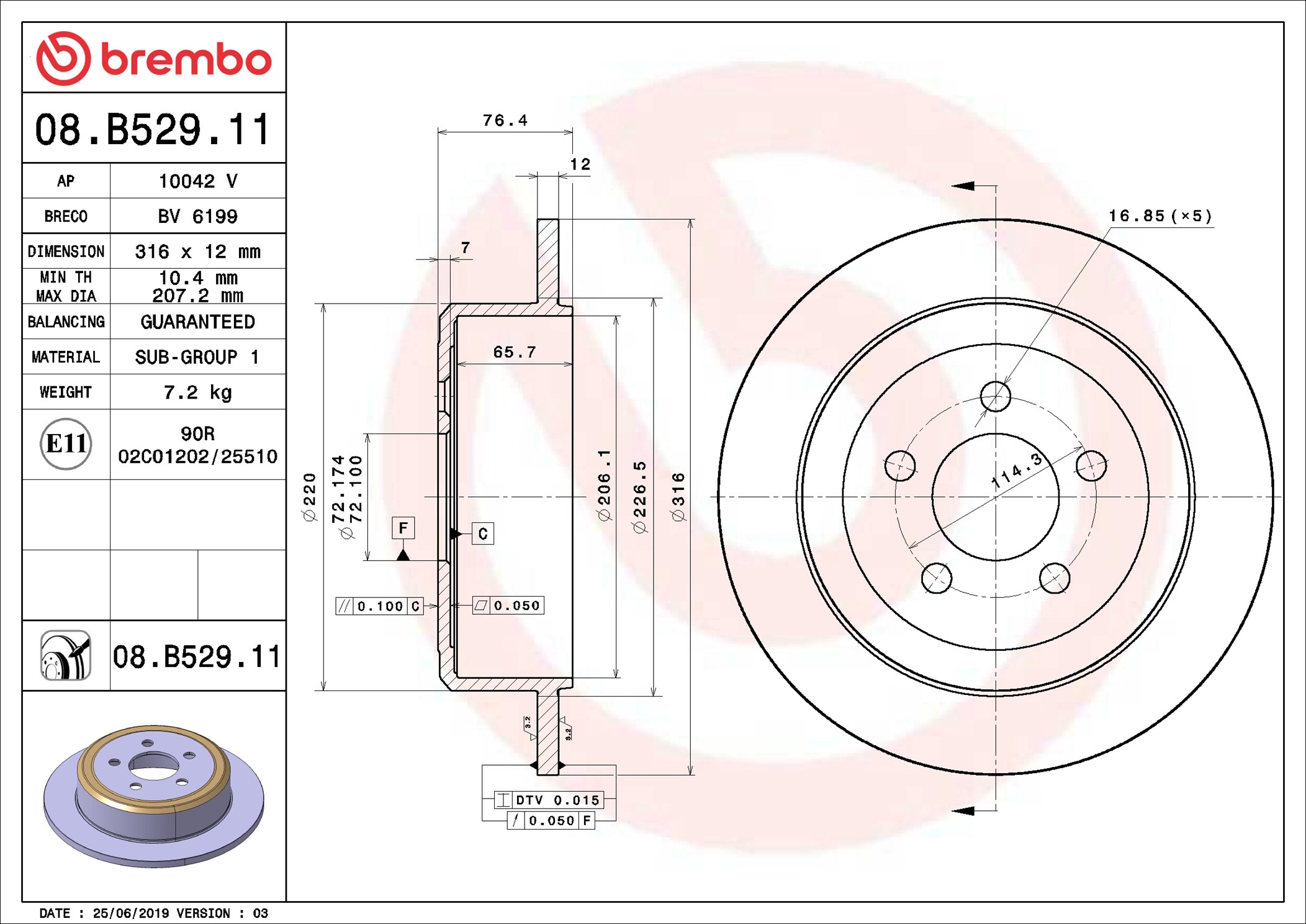 Brake Disc - 08.B529.11 BREMBO