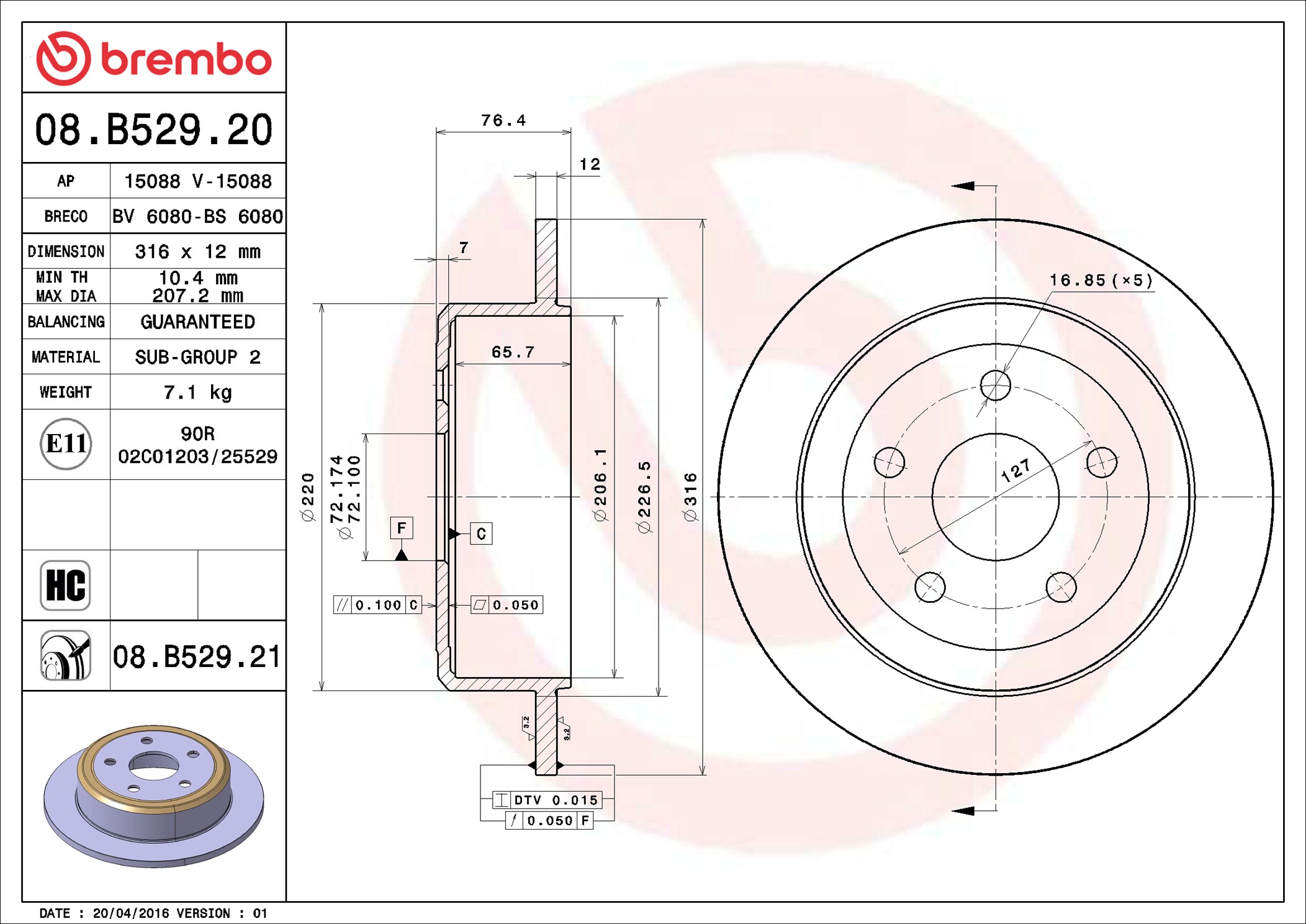 Brake Disc - 08.B529.21 BREMBO