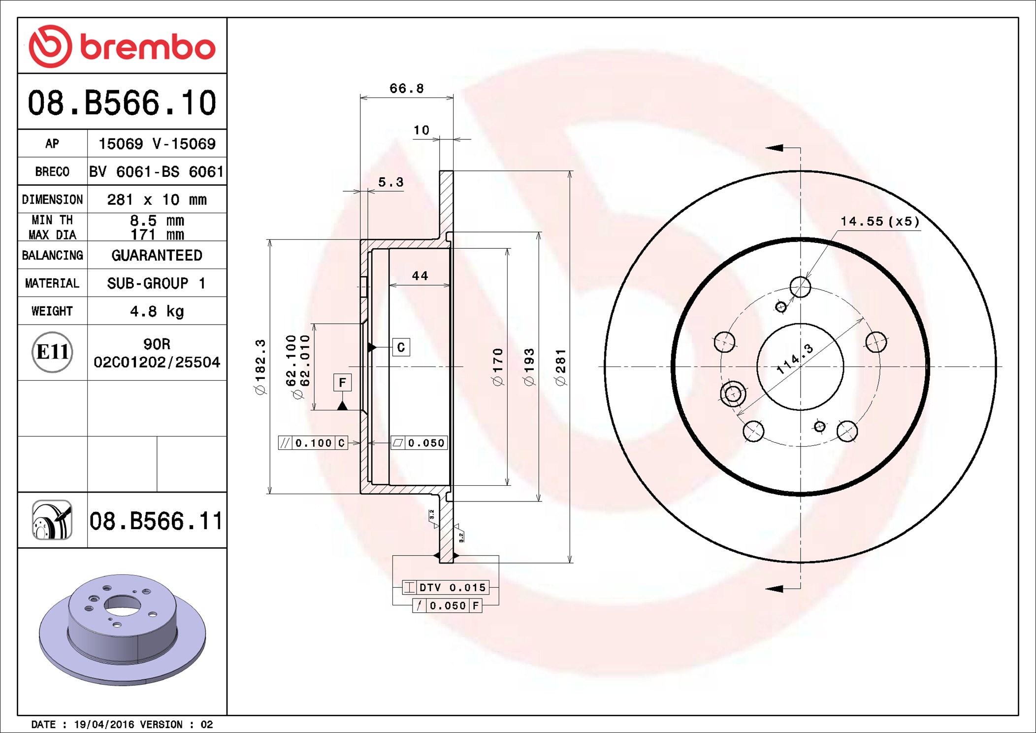 Brake Disc - 08.B566.11 BREMBO