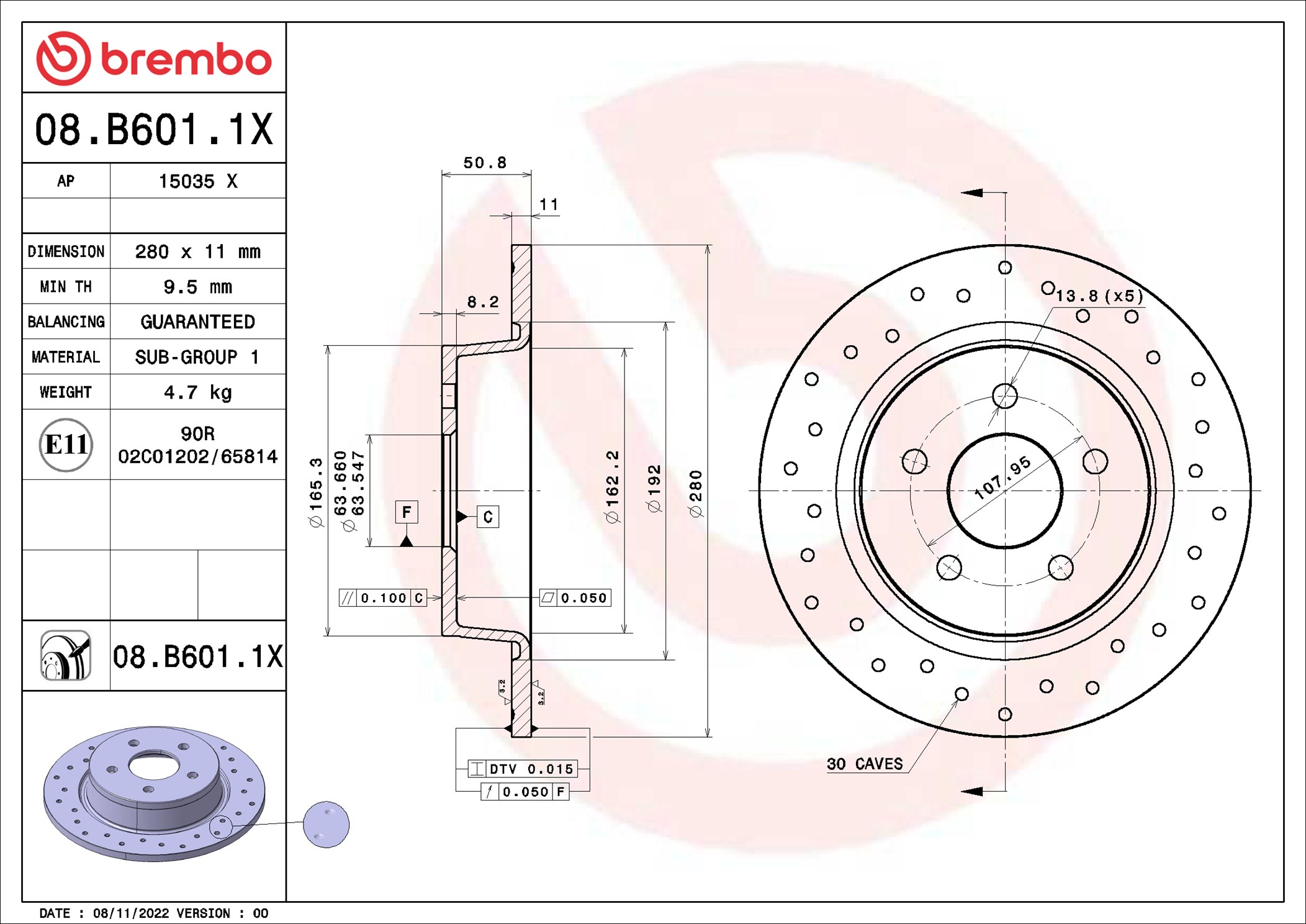 stabdžių diskas - 08.B601.1X BREMBO