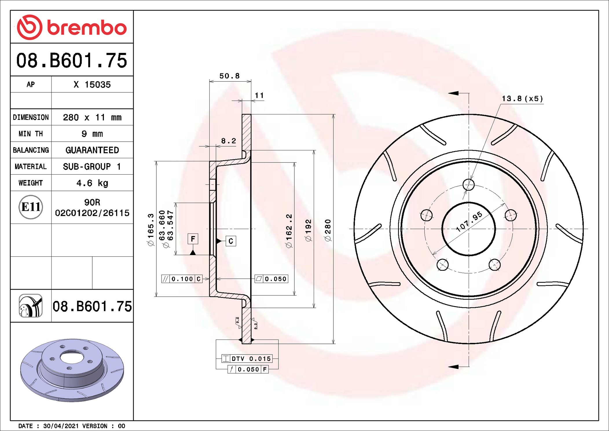stabdžių diskas - 08.B601.75 BREMBO