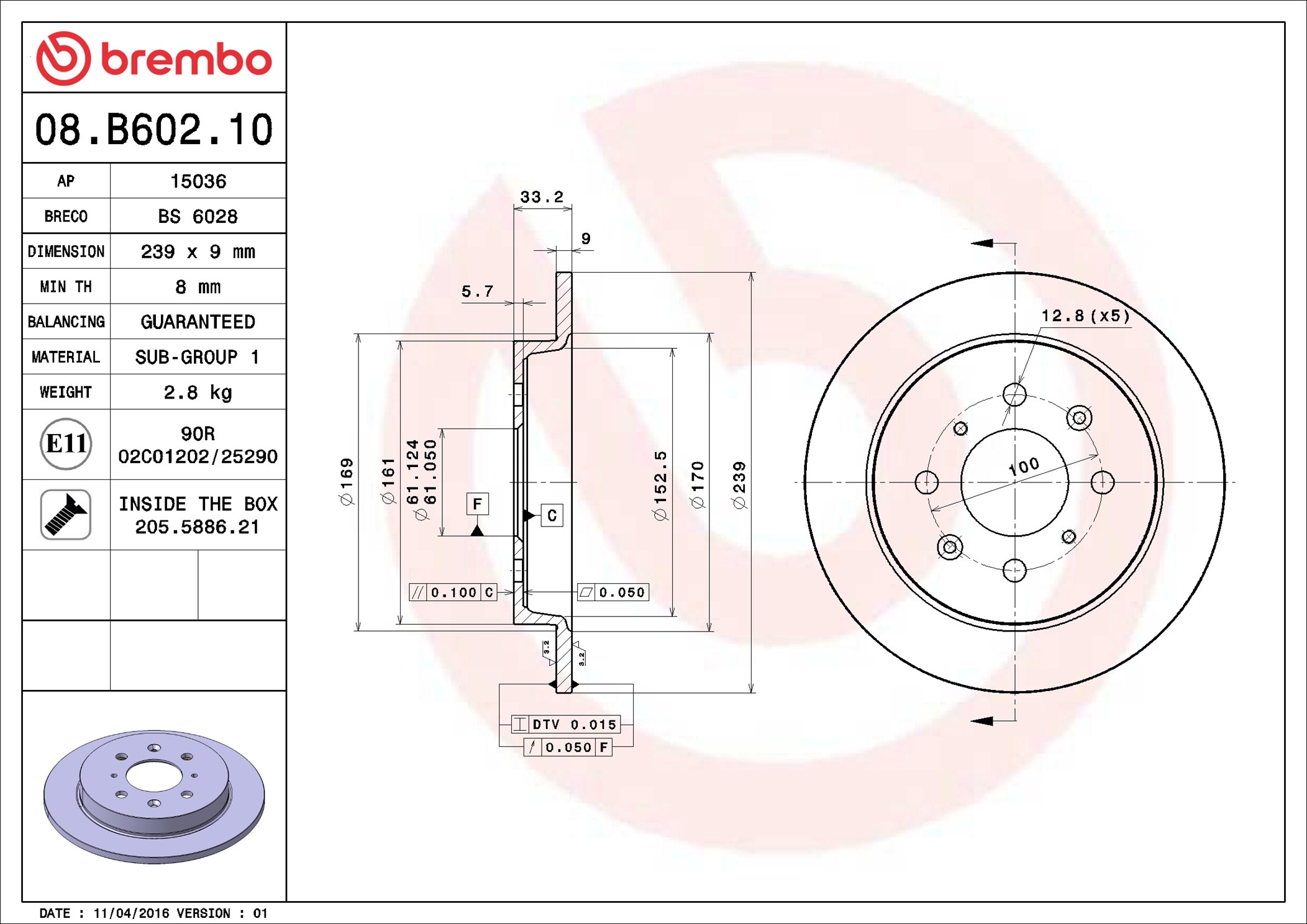 stabdžių diskas - 08.B602.10 BREMBO
