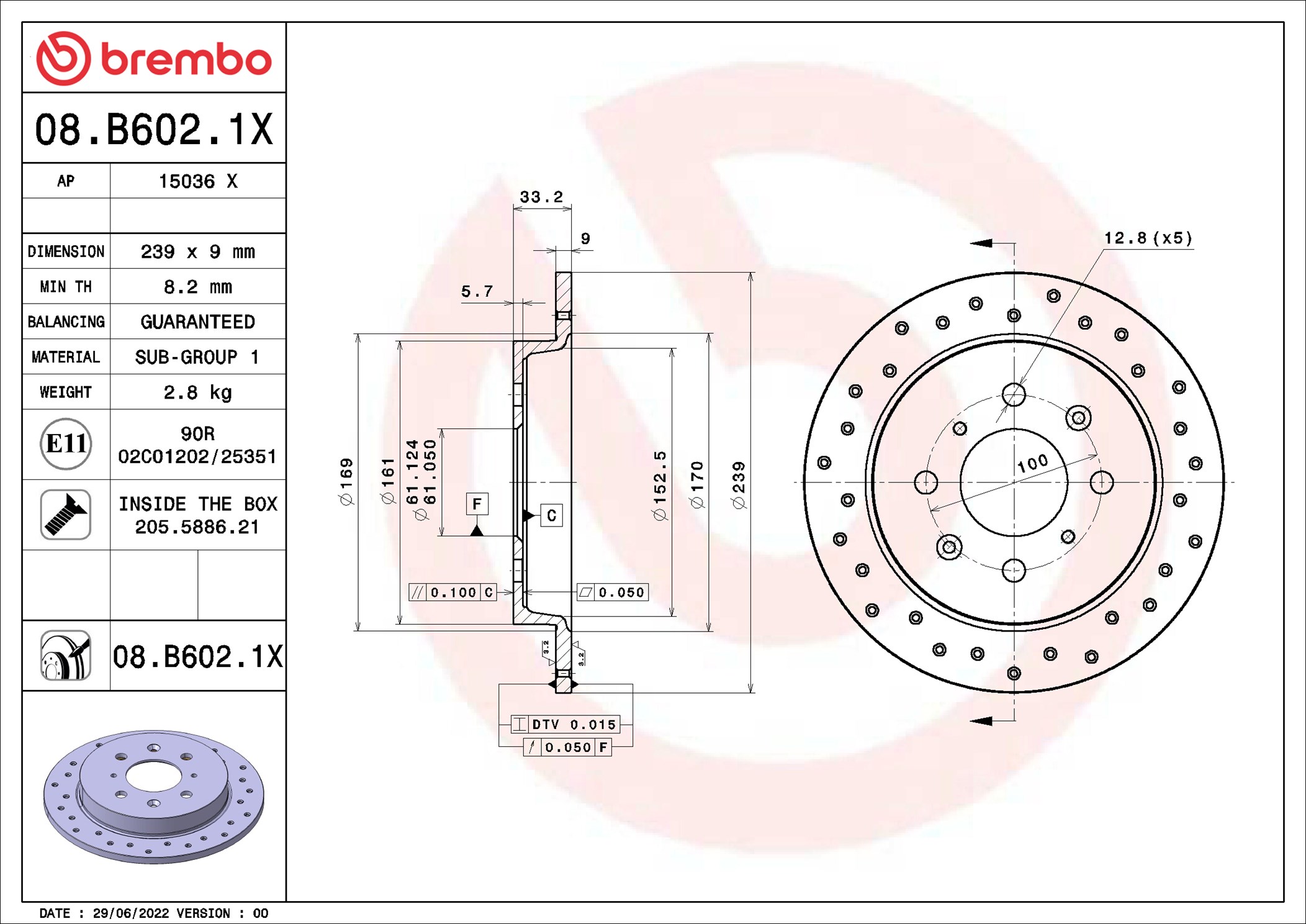 stabdžių diskas - 08.B602.1X BREMBO