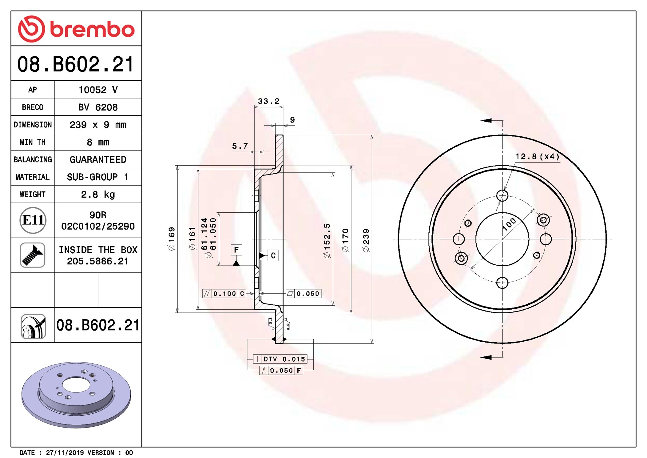 stabdžių diskas - 08.B602.21 BREMBO