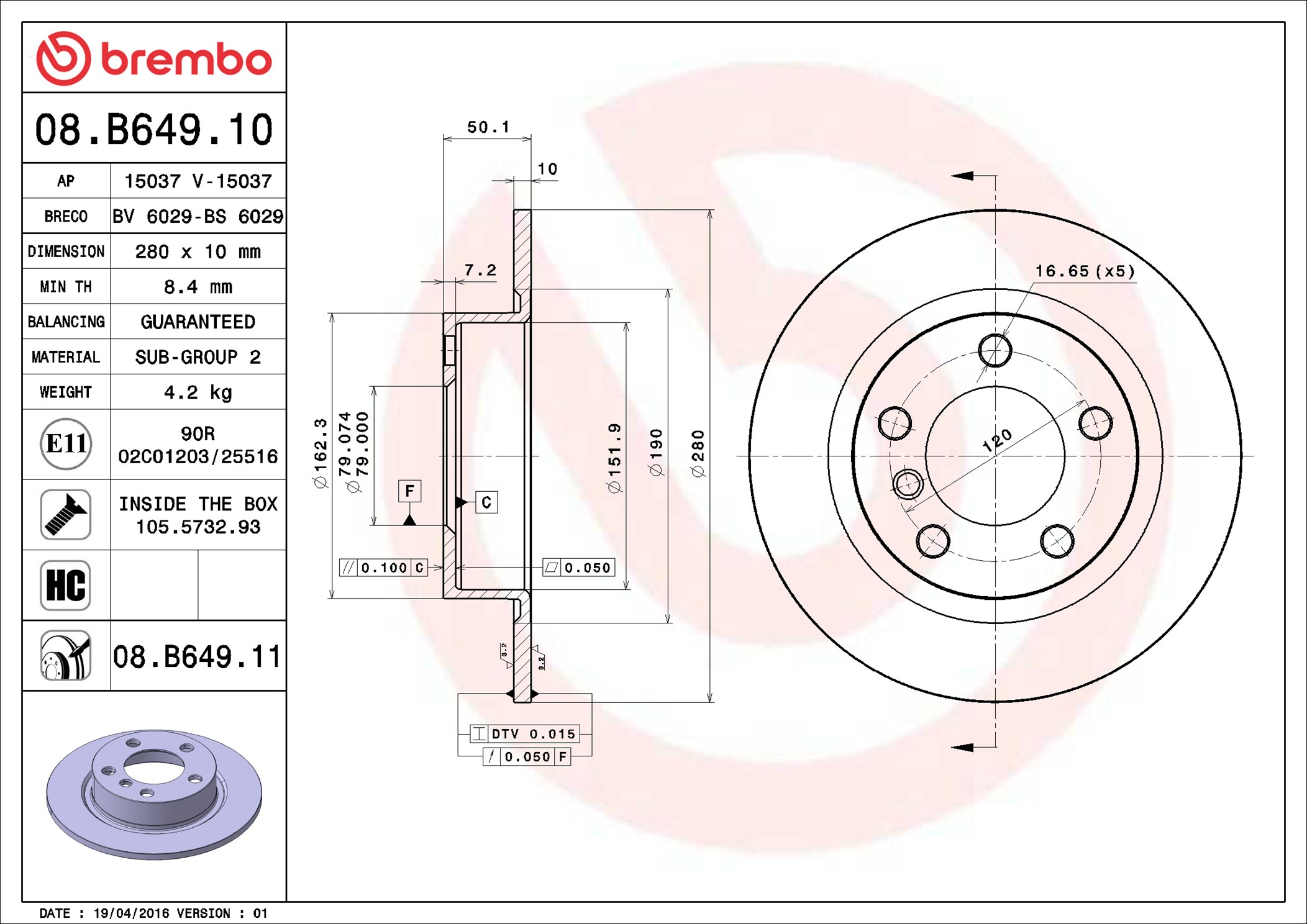 Brake Disc - 08.B649.11 BREMBO