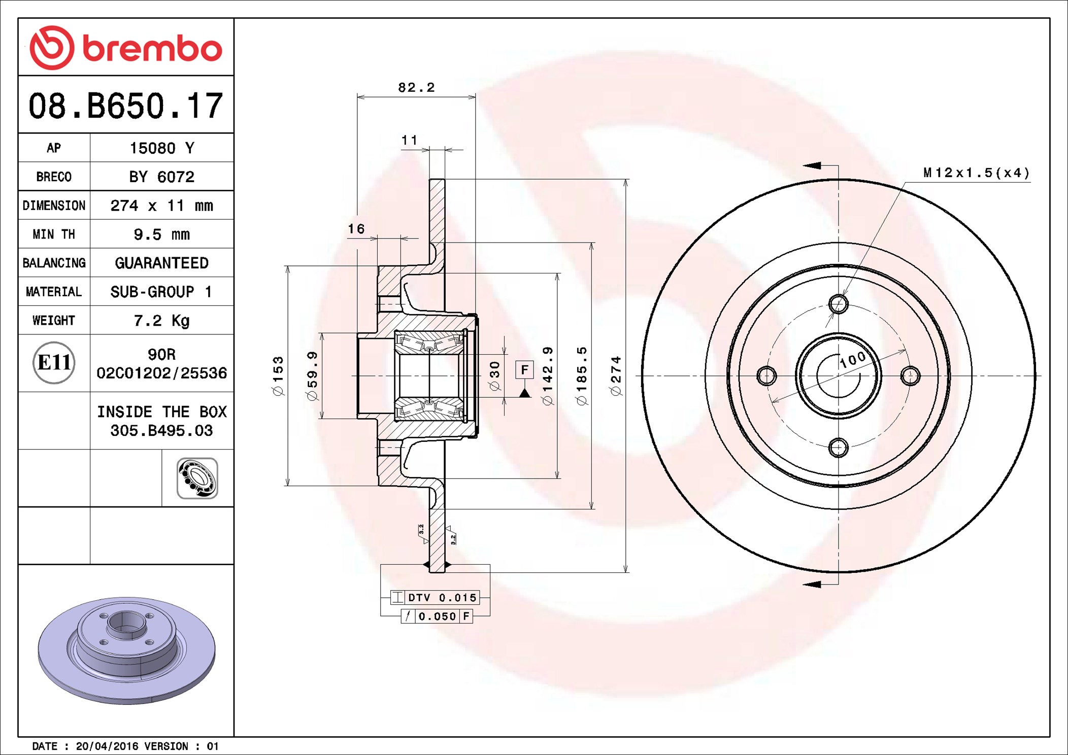 Brake Disc - 08.B650.17 BREMBO