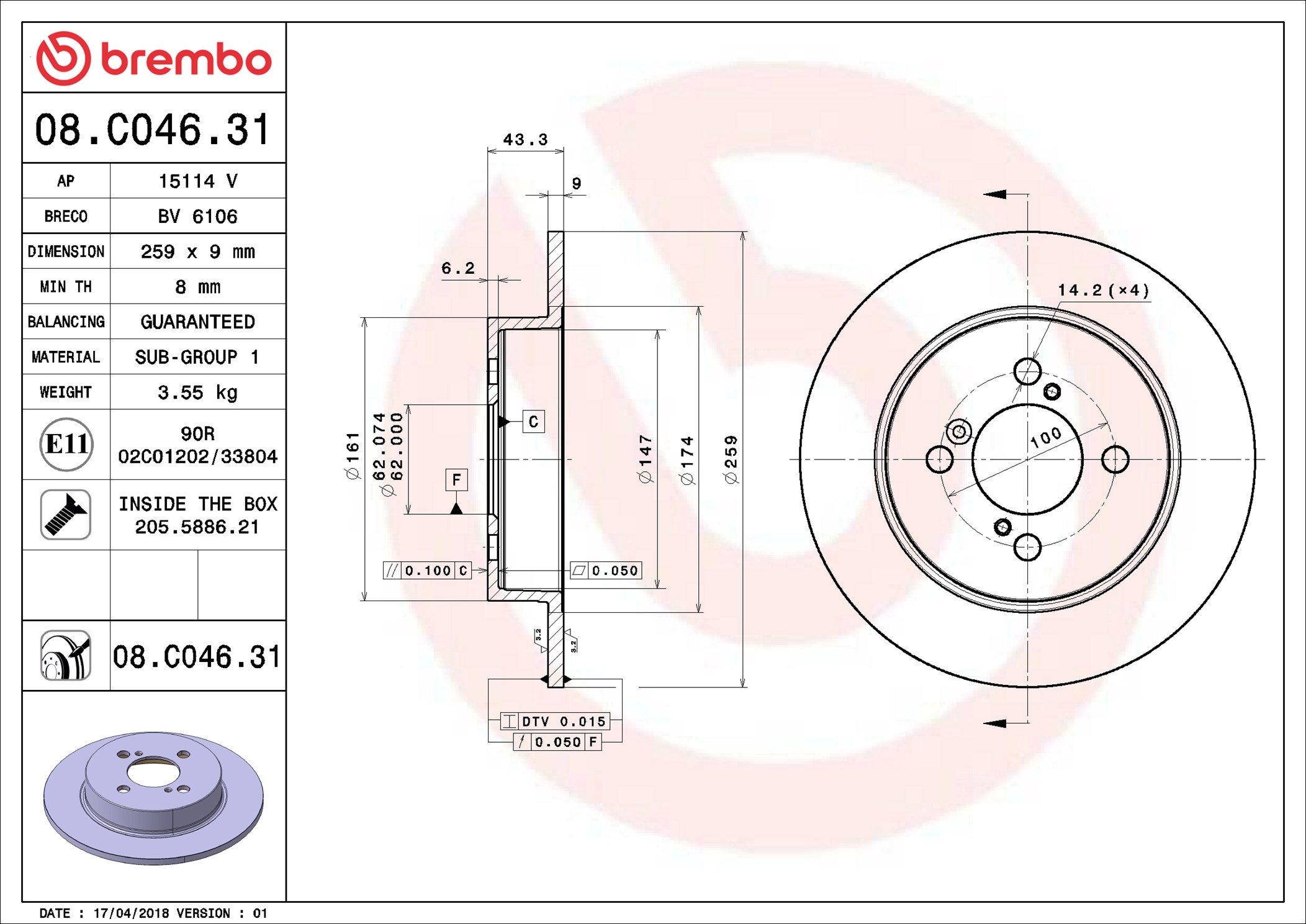 Brake Disc - 08.C046.31 BREMBO