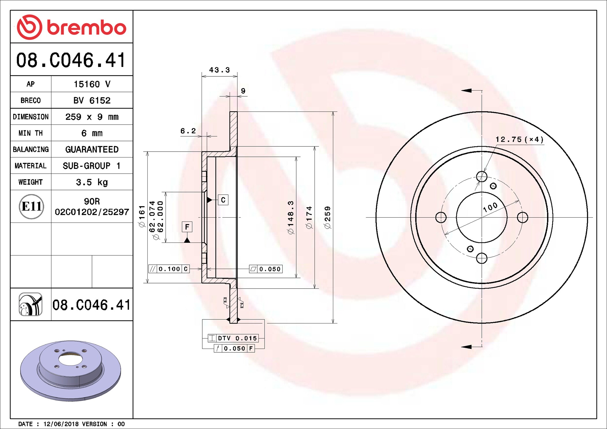 stabdžių diskas - 08.C046.41 BREMBO