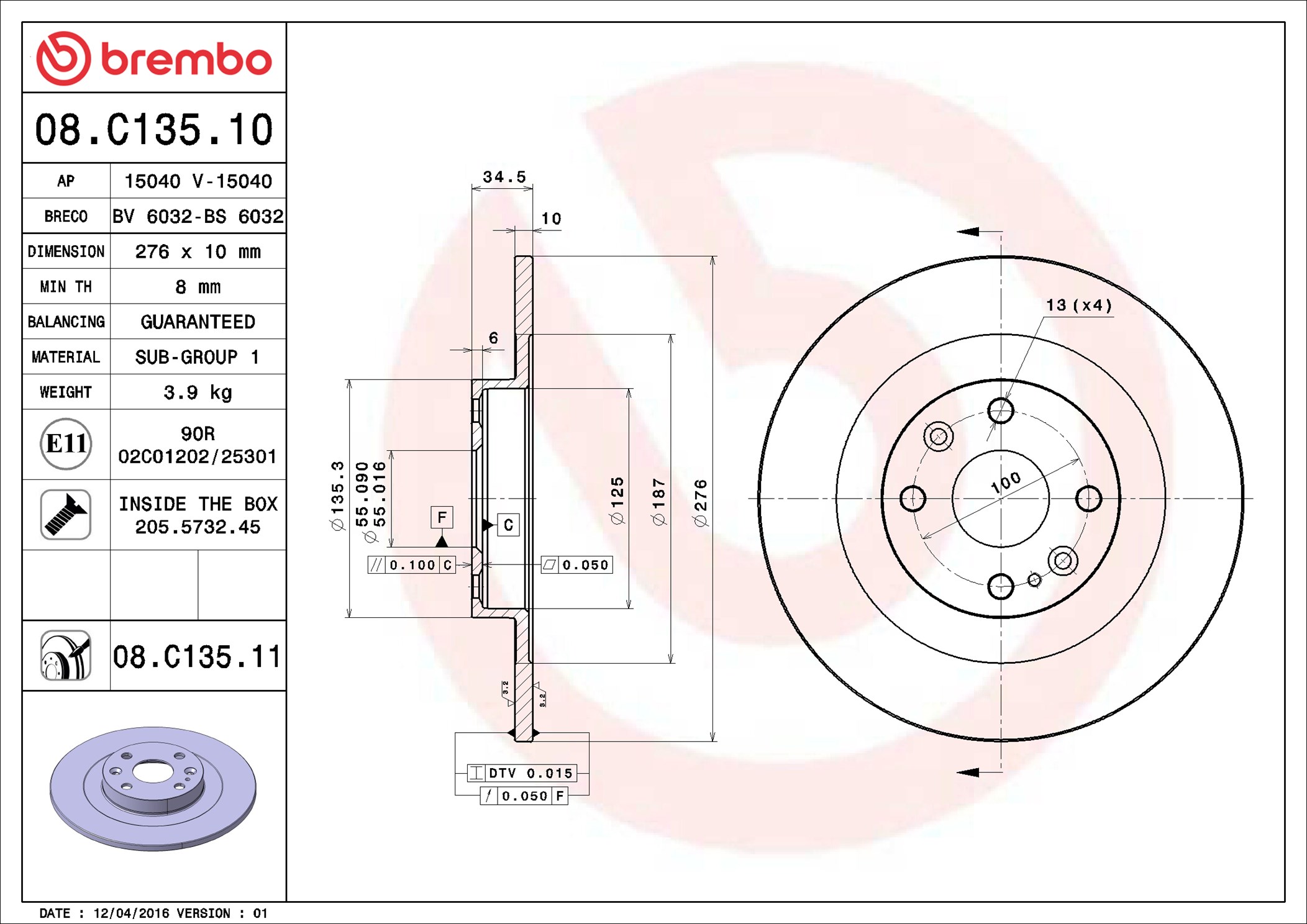 Bremsscheibe - 08.C135.11 BREMBO