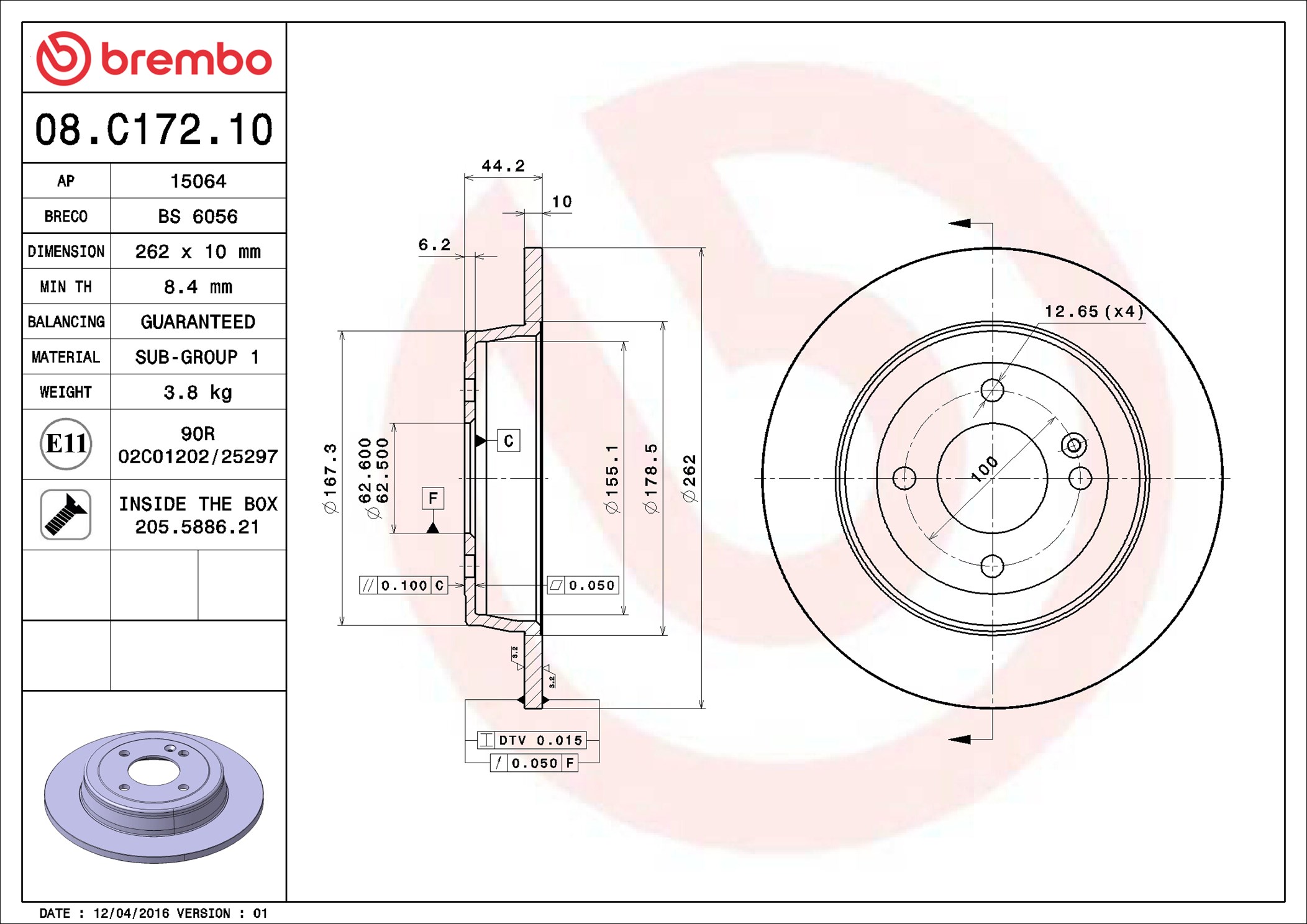 Brake Disc - 08.C172.10 BREMBO