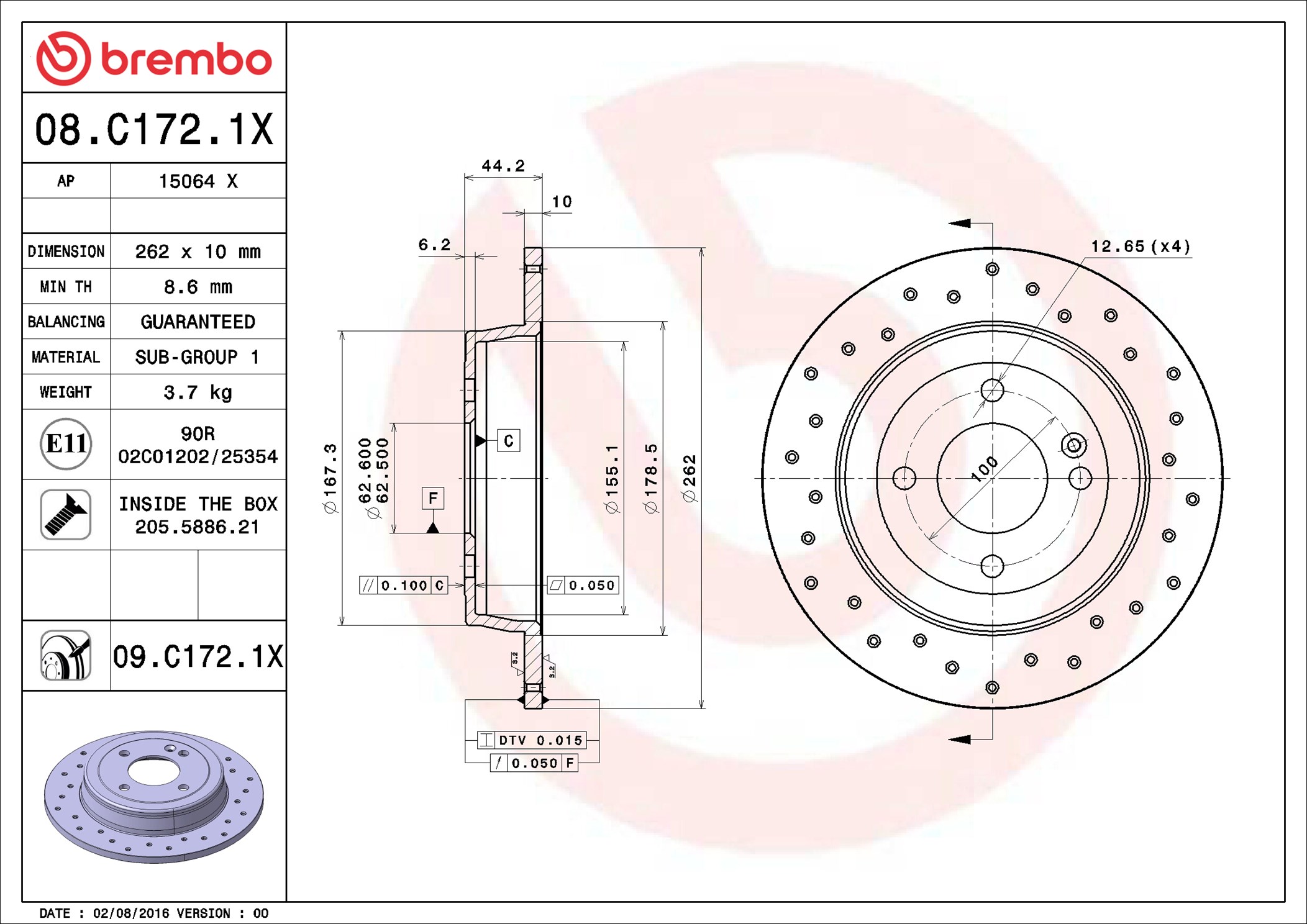 Brake Disc - 08.C172.1X BREMBO