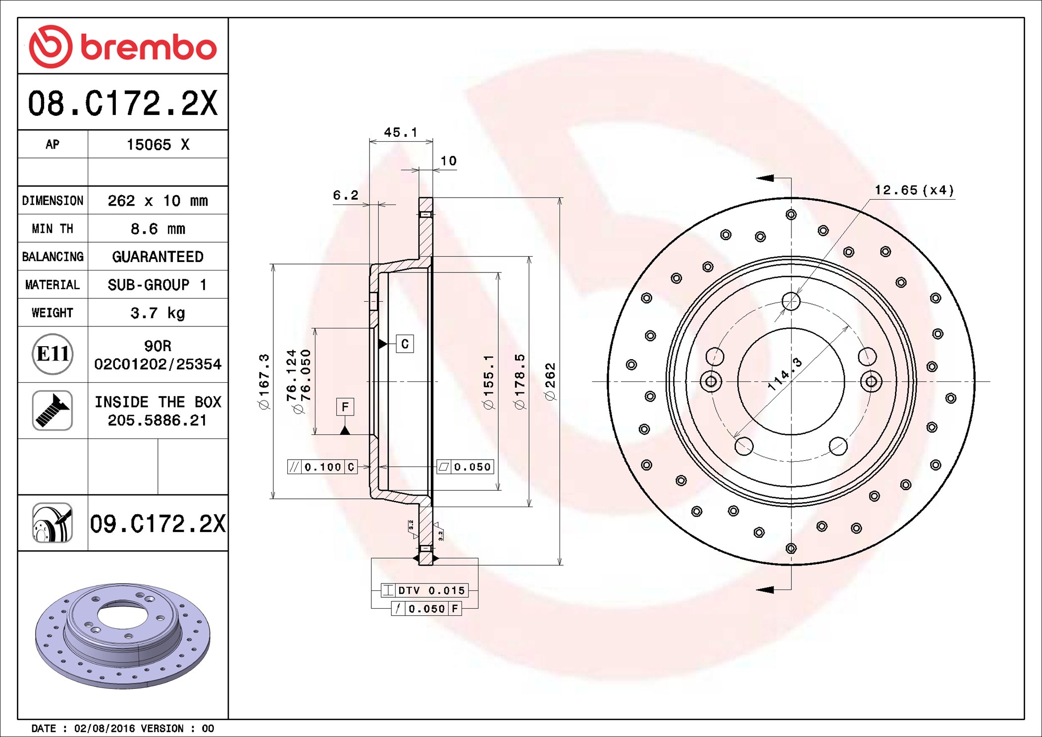 Brake Disc - 08.C172.2X BREMBO