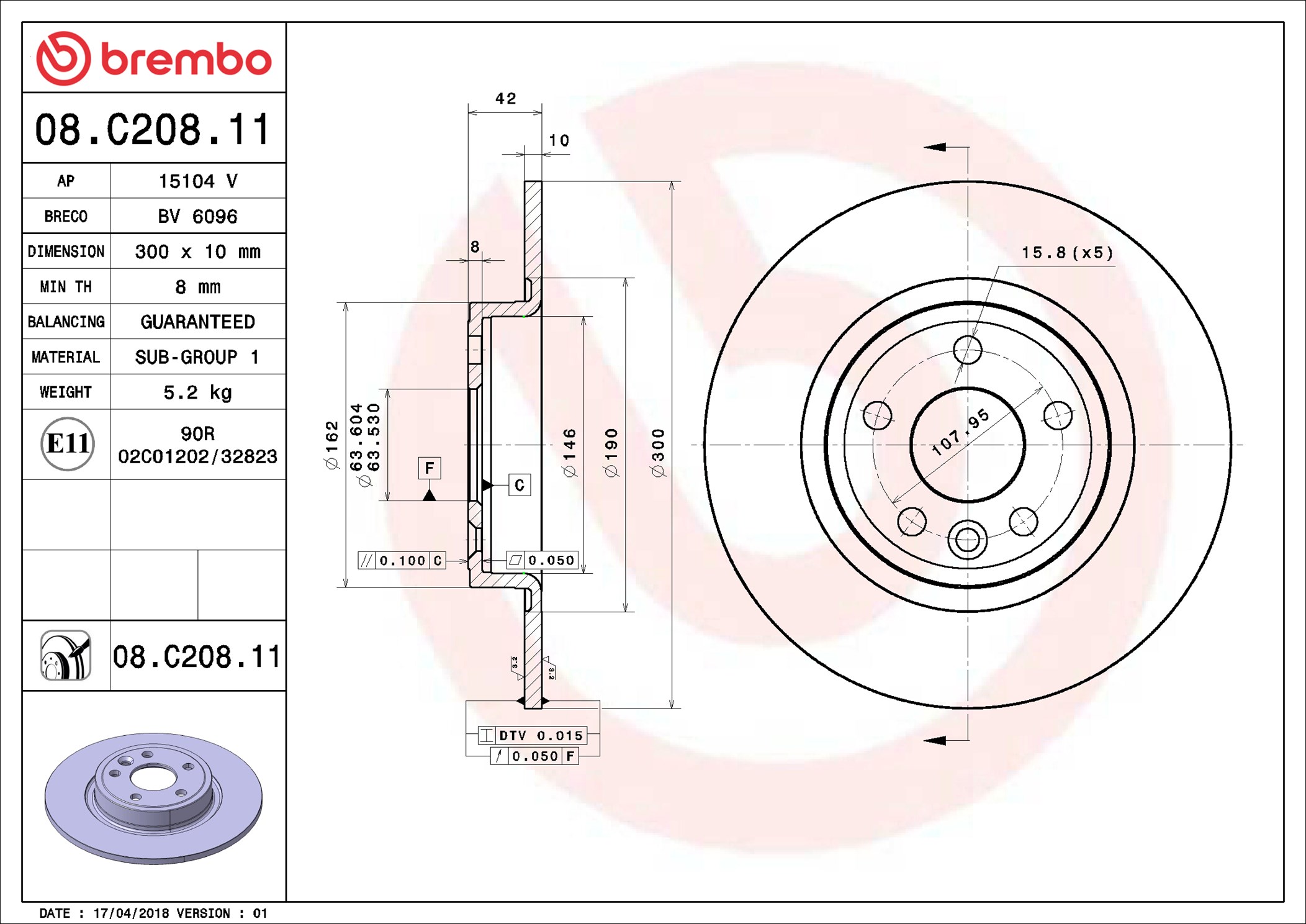 Brake Disc - 08.C208.11 BREMBO