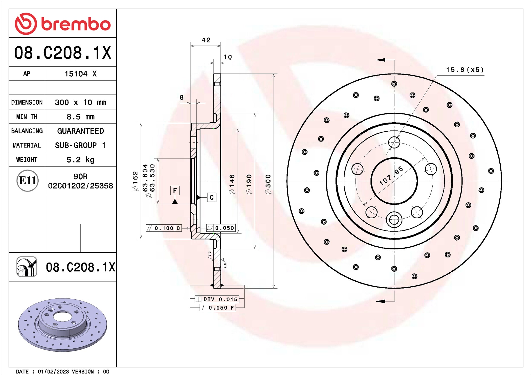 Brake Disc - 08.C208.1X BREMBO