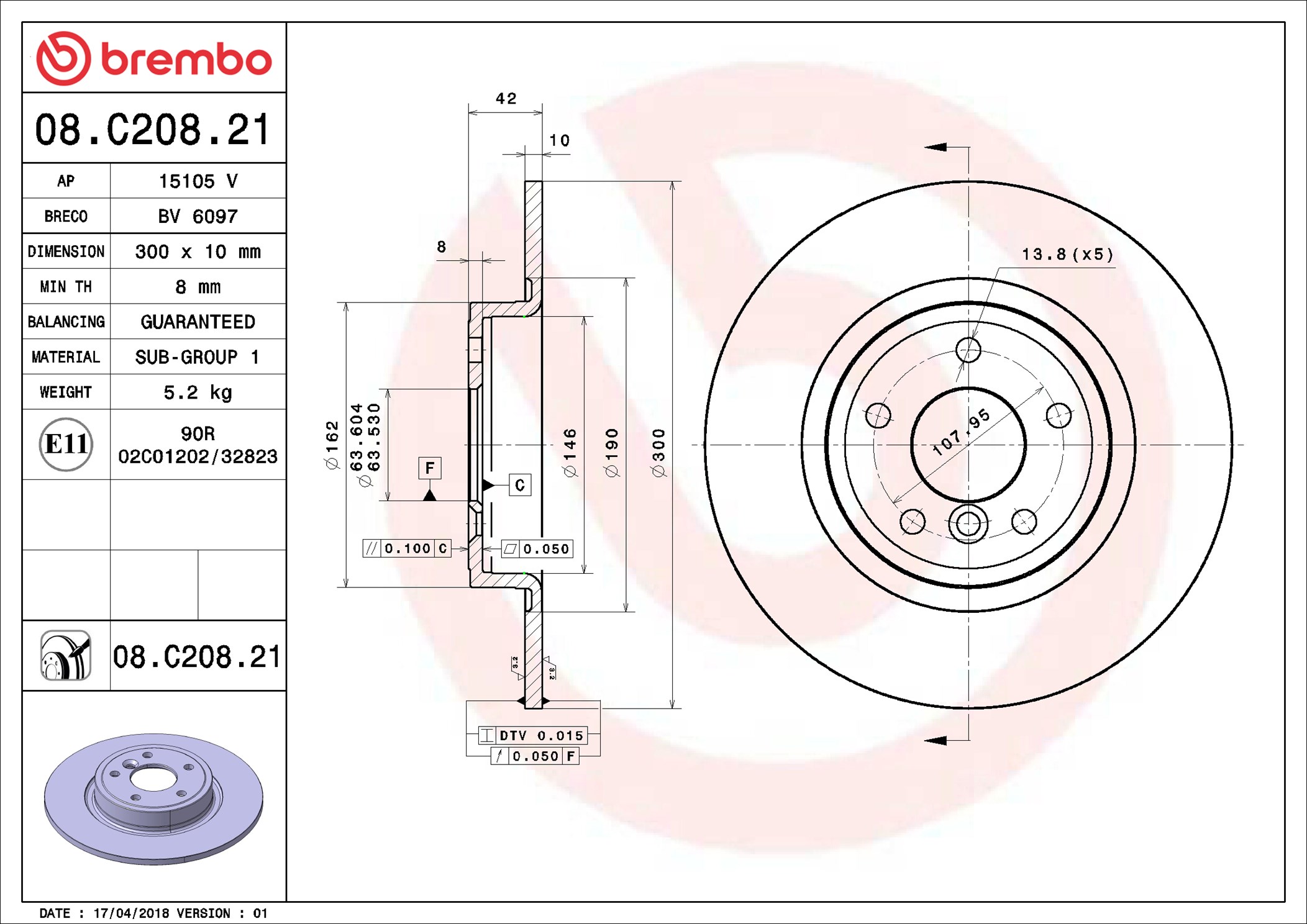 stabdžių diskas - 08.C208.21 BREMBO