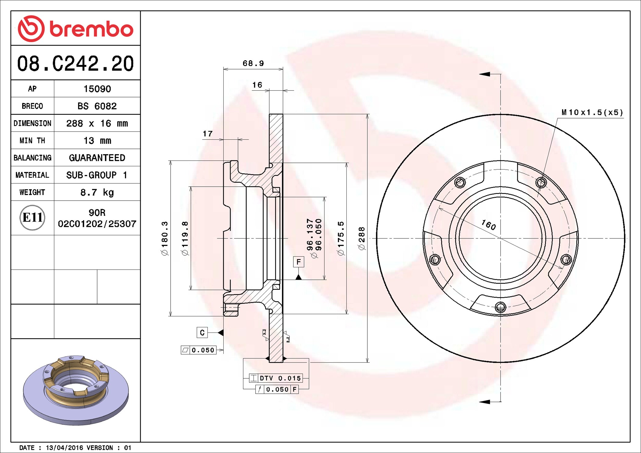 Brake Disc - 08.C242.20 BREMBO