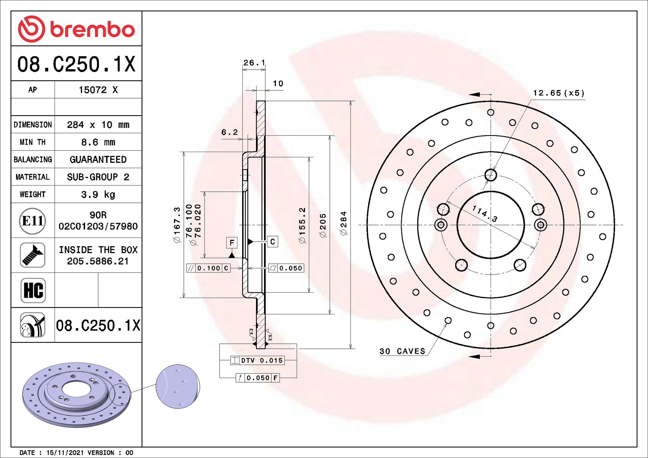Brake Disc - 08.C250.1X BREMBO