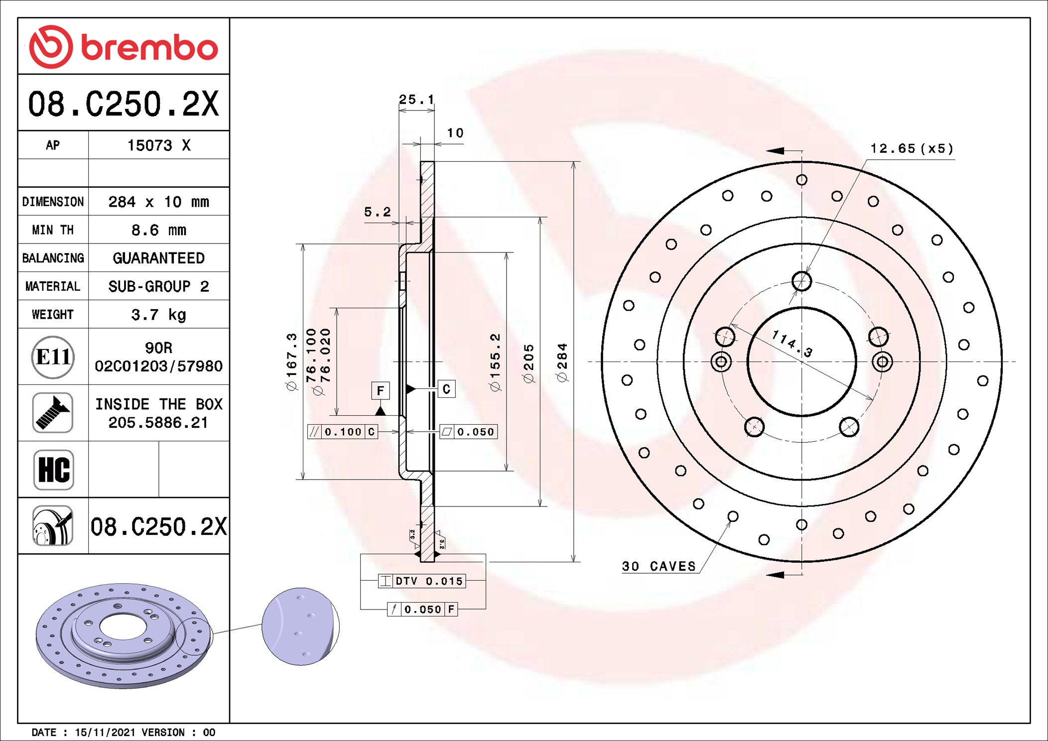 Brake Disc - 08.C250.2X BREMBO
