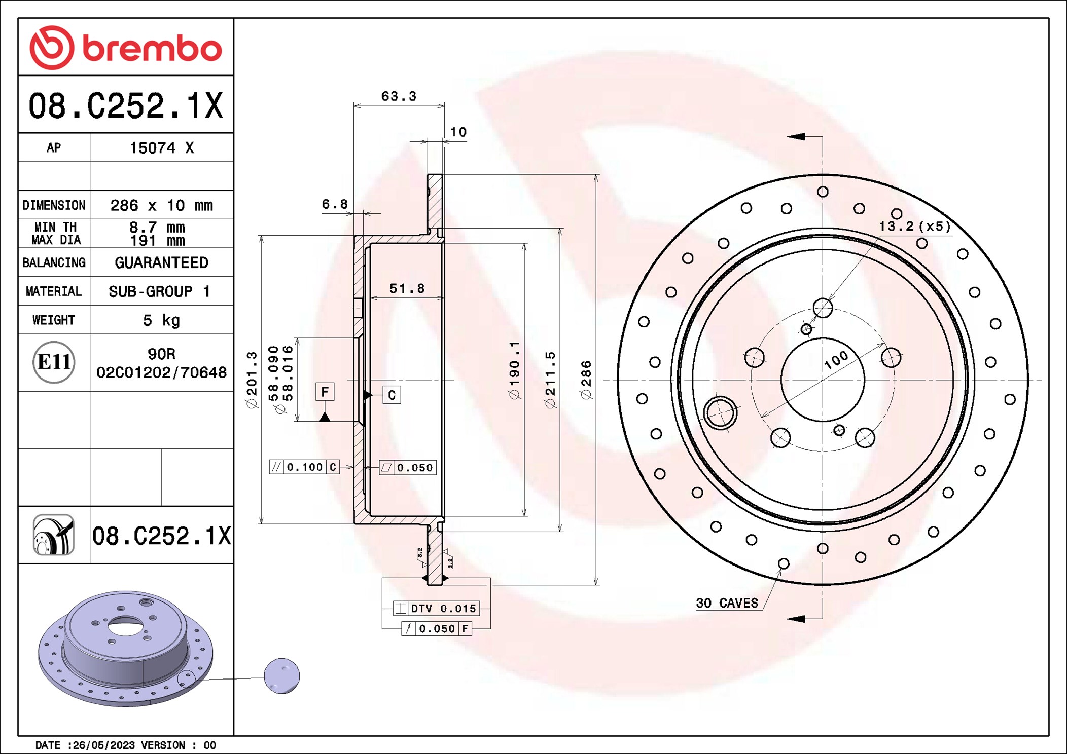 Brake Disc - 08.C252.1X BREMBO