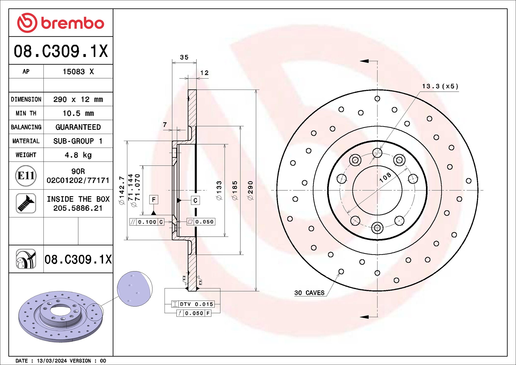 Brake Disc - 08.C309.1X BREMBO