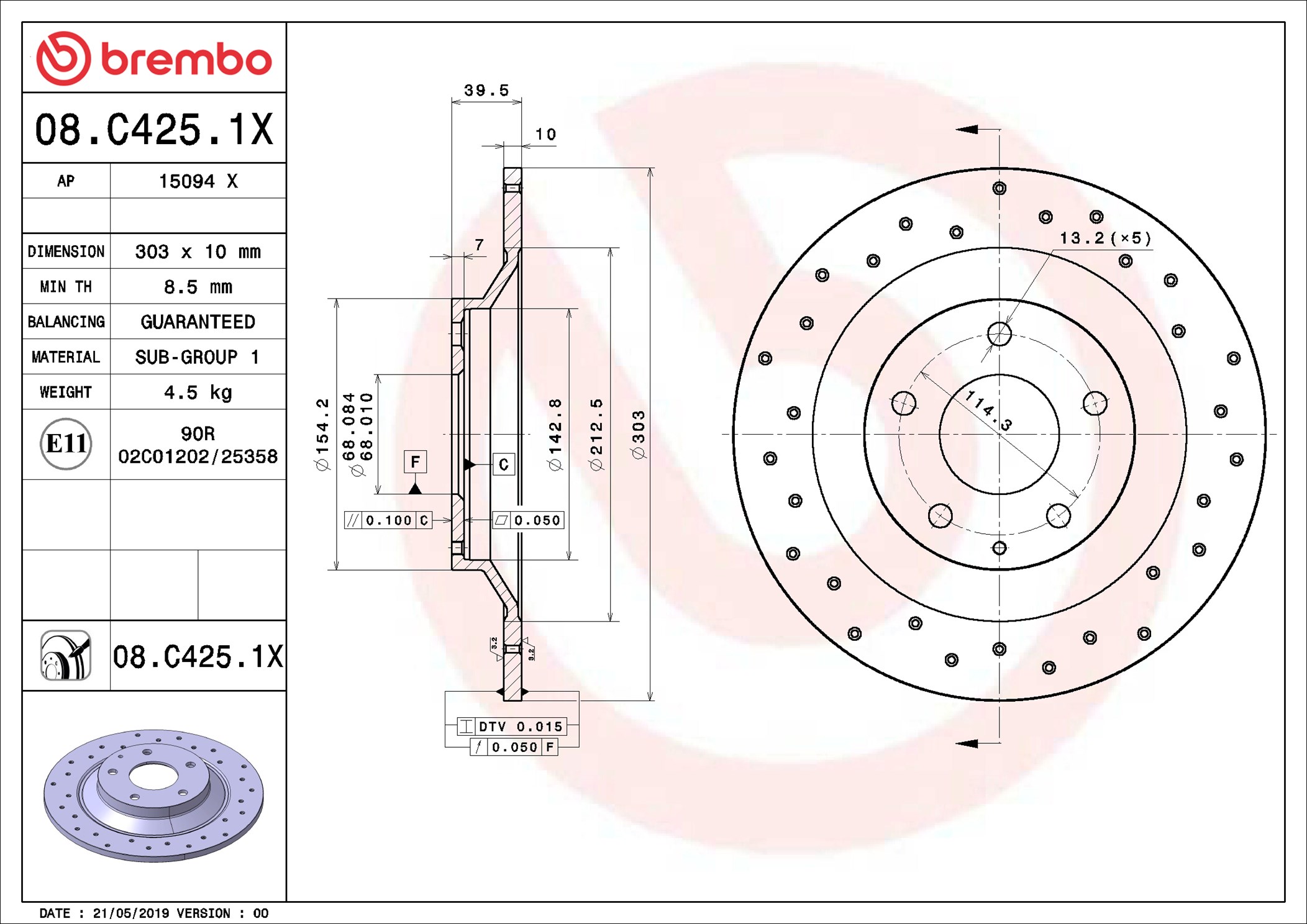 Bremsscheibe - 08.C425.1X BREMBO