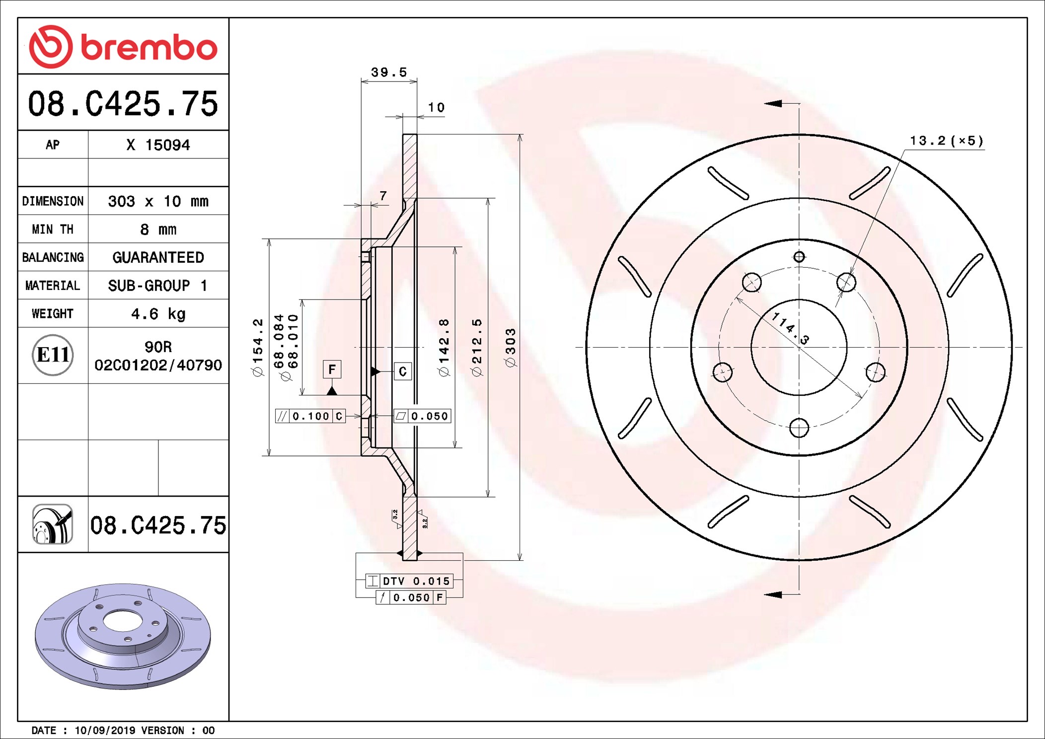 Bremsscheibe - 08.C425.75 BREMBO