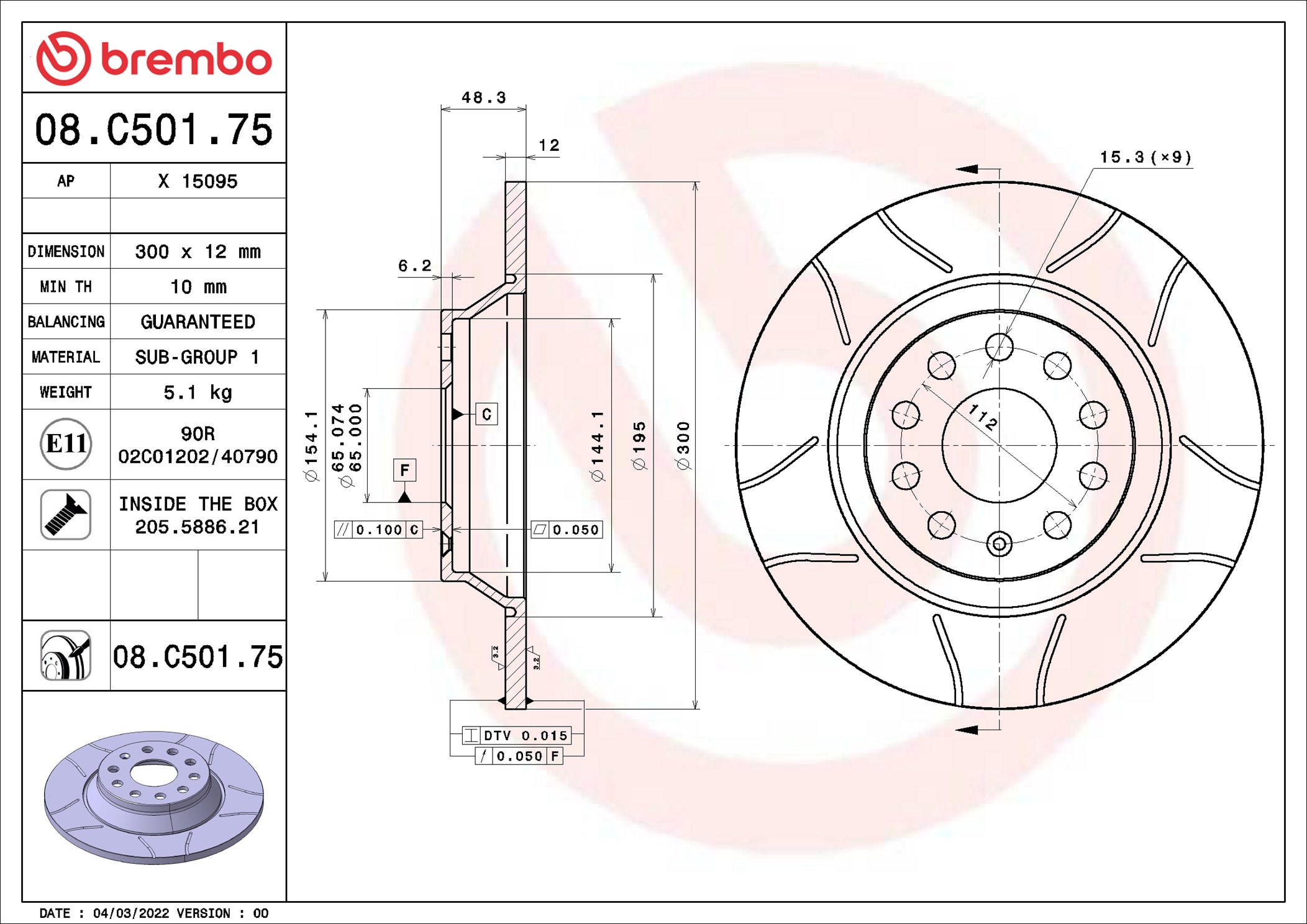 Brake Disc - 08.C501.75 BREMBO