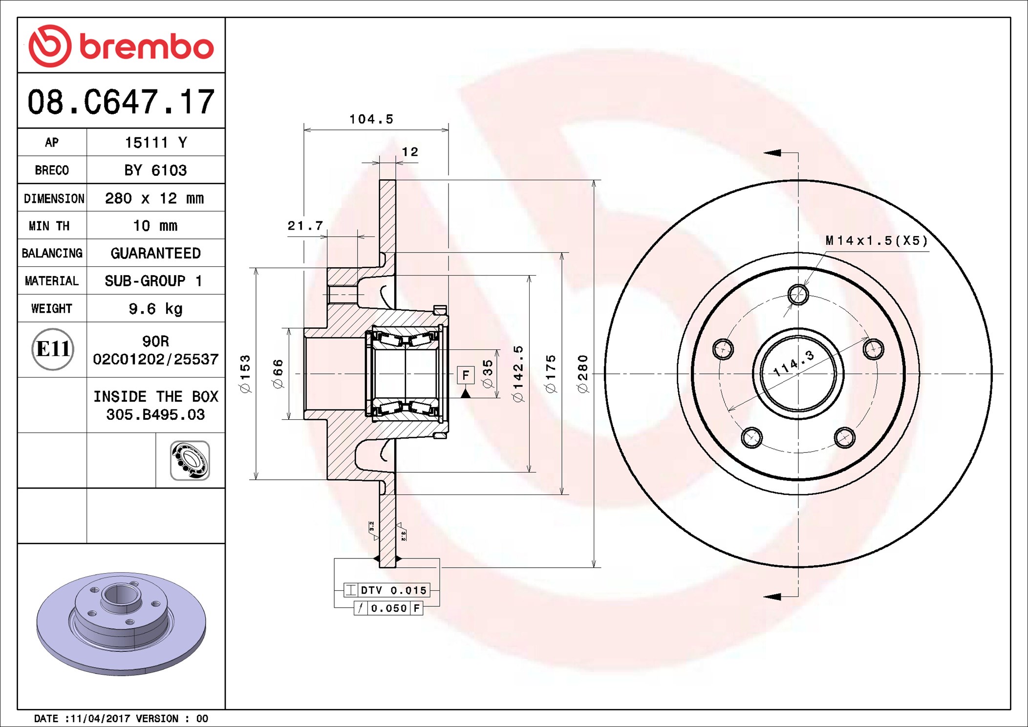 stabdžių diskas - 08.C647.17 BREMBO