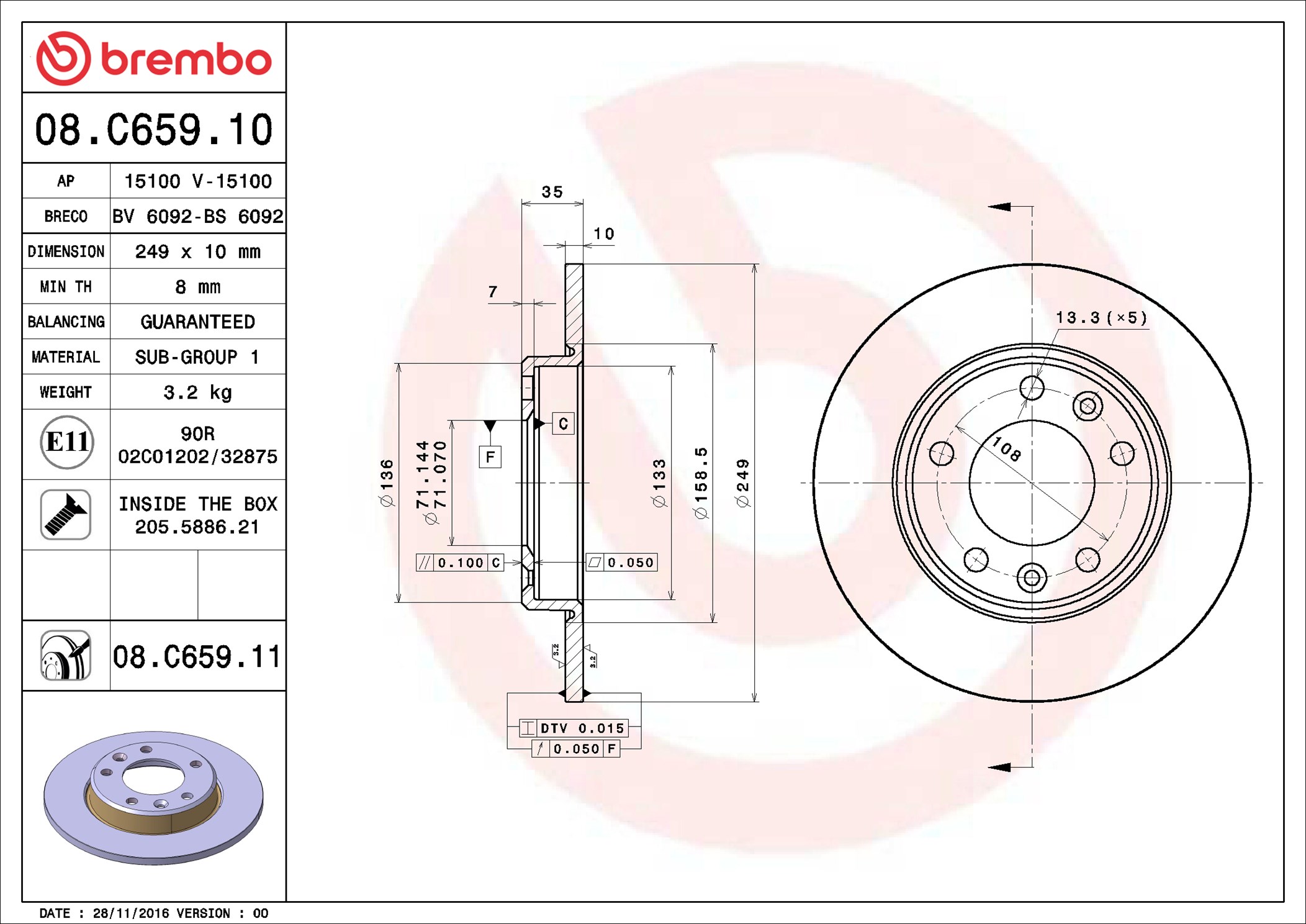 Brake Disc - 08.C659.11 BREMBO