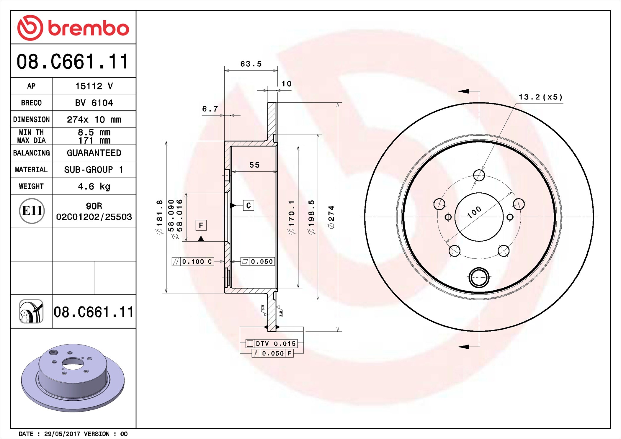 Brake Disc - 08.C661.11 BREMBO
