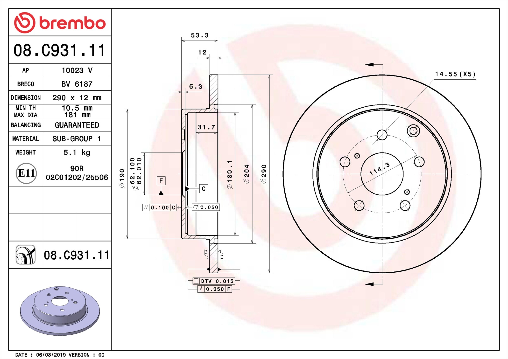 stabdžių diskas - 08.C931.11 BREMBO