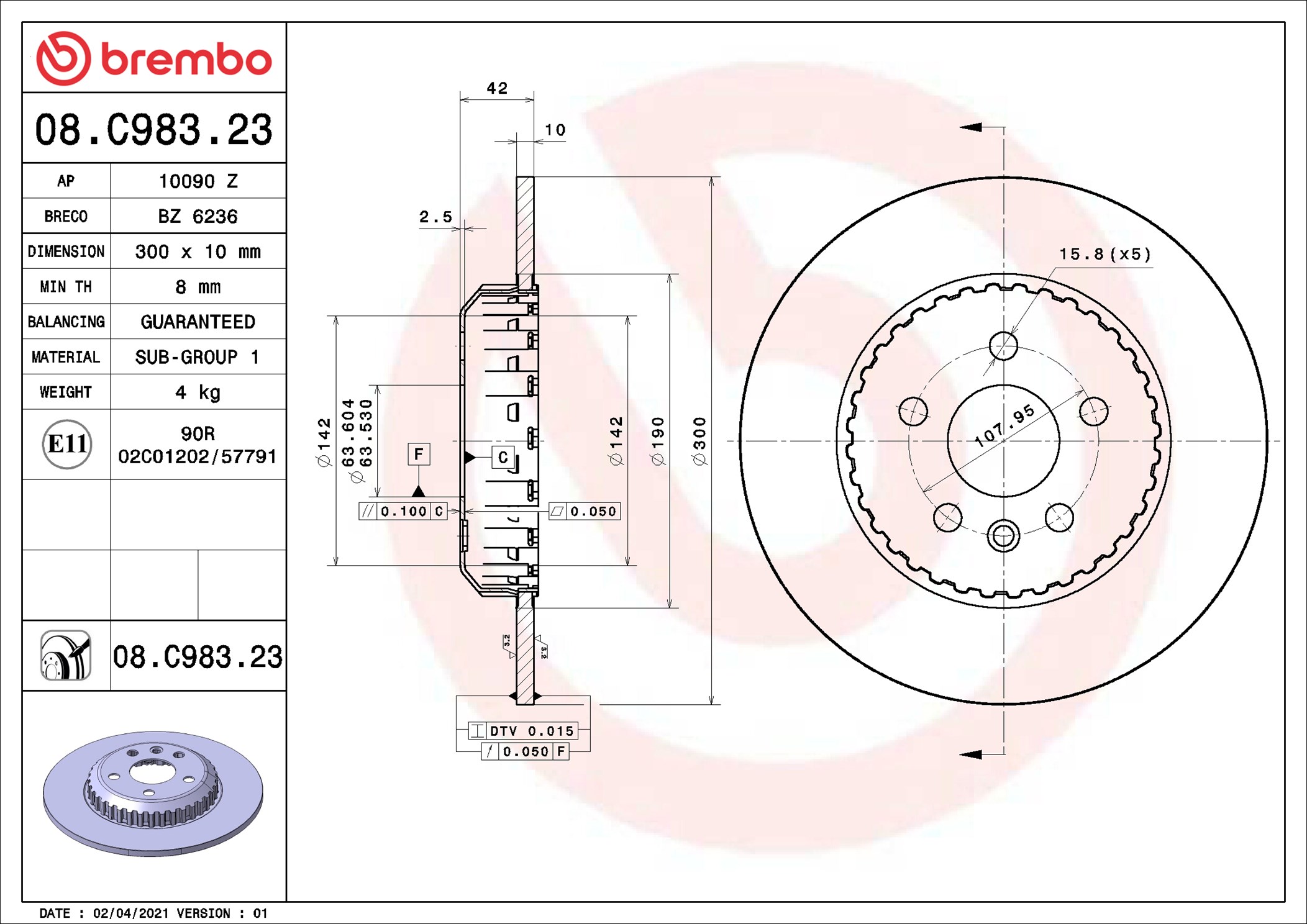 Brake Disc - 08.C983.23 BREMBO