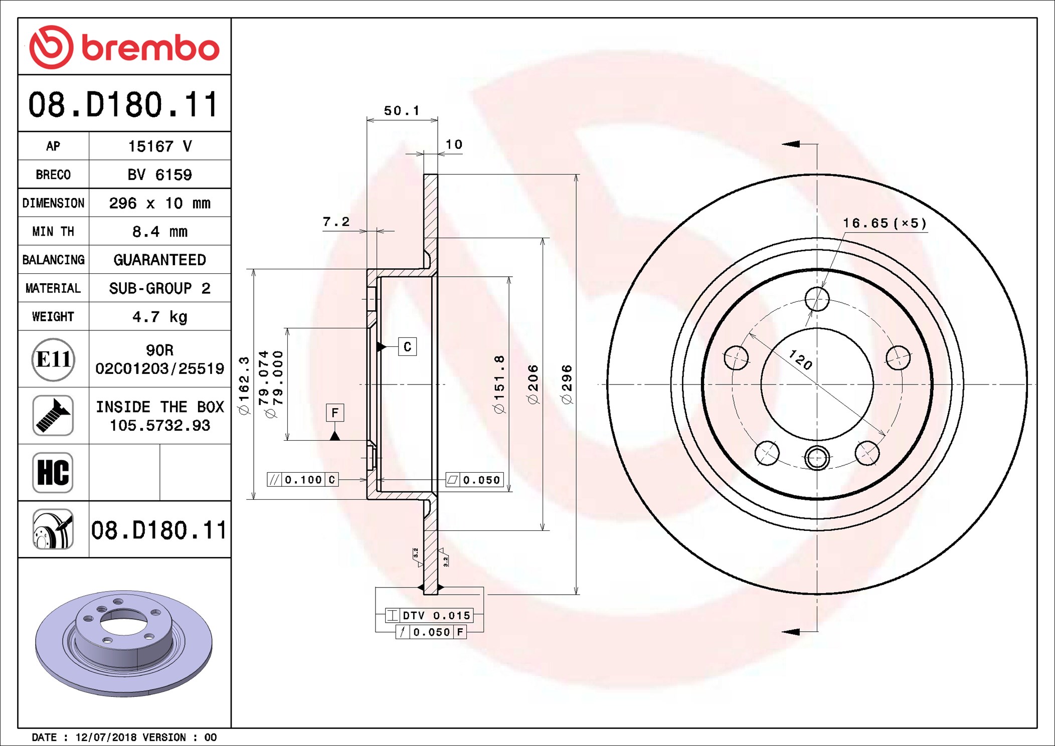 Discofreno - 08.D180.11 BREMBO