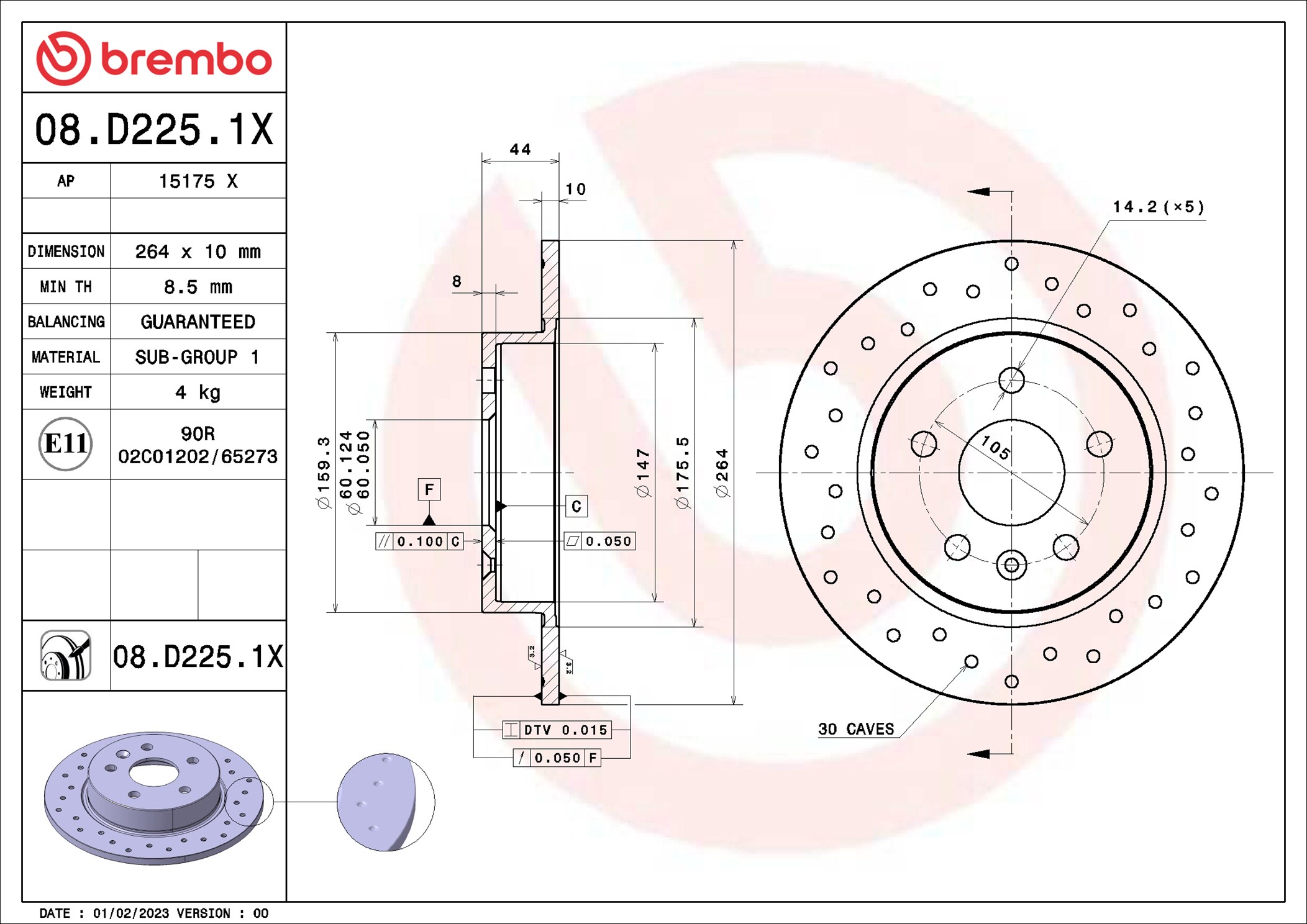Discofreno - 08.D225.1X BREMBO