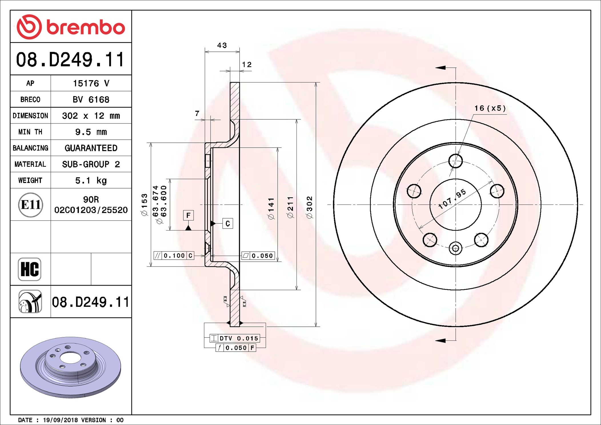 stabdžių diskas - 08.D249.11 BREMBO