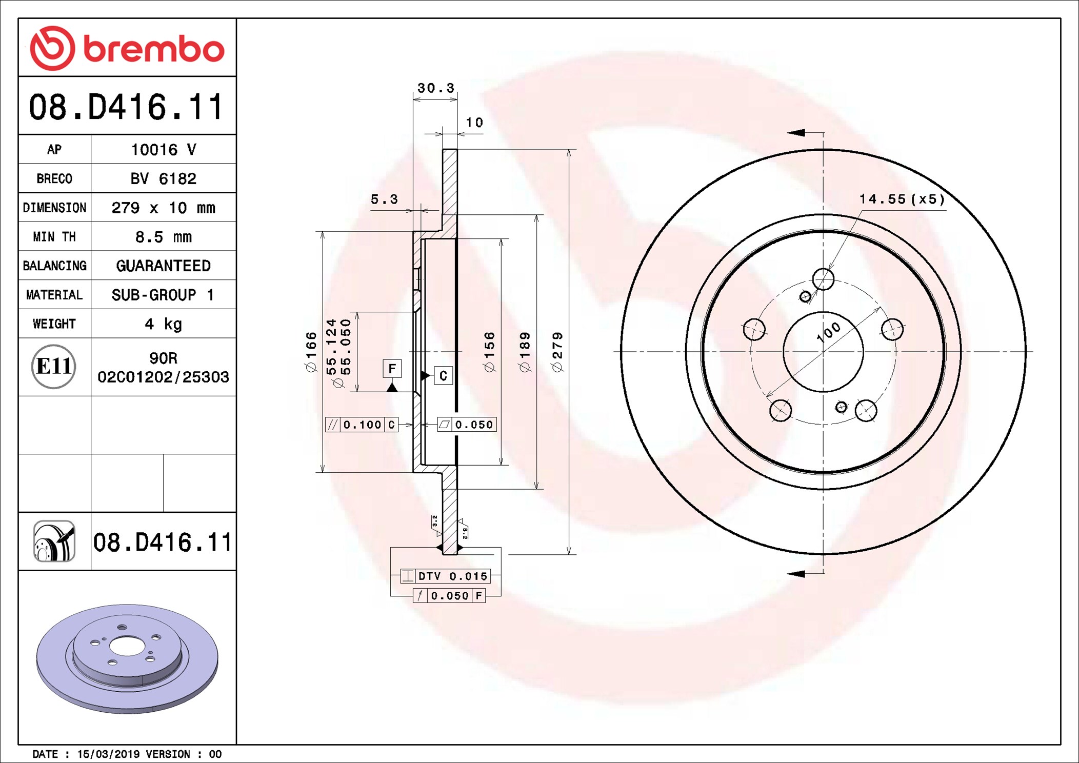 Brake Disc - 08.D416.11 BREMBO