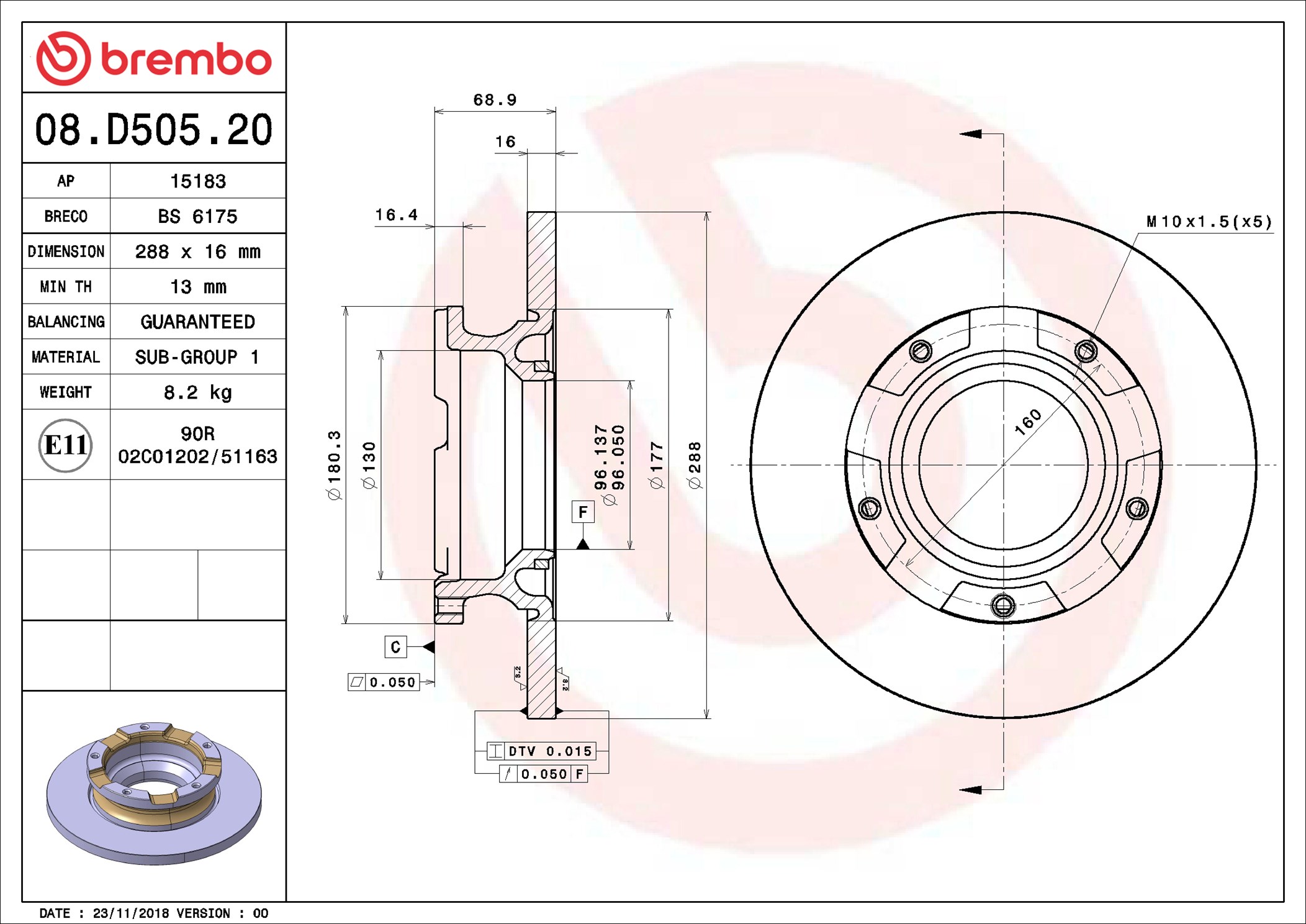 Brake Disc - 08.D505.20 BREMBO