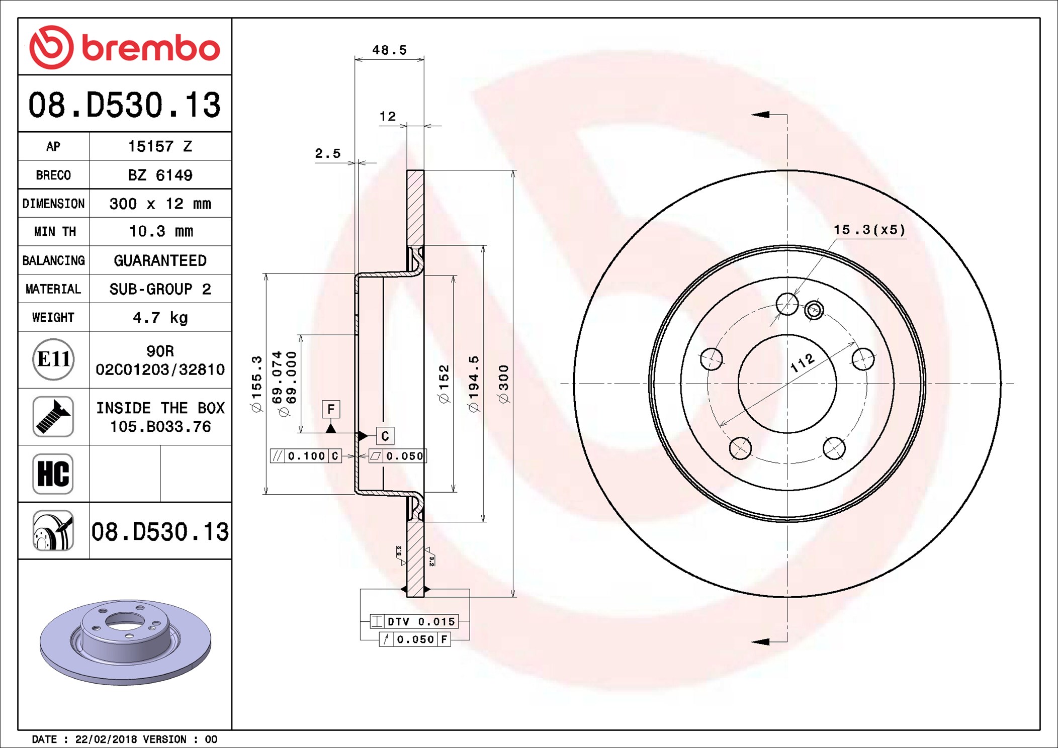 stabdžių diskas - 08.D530.13 BREMBO