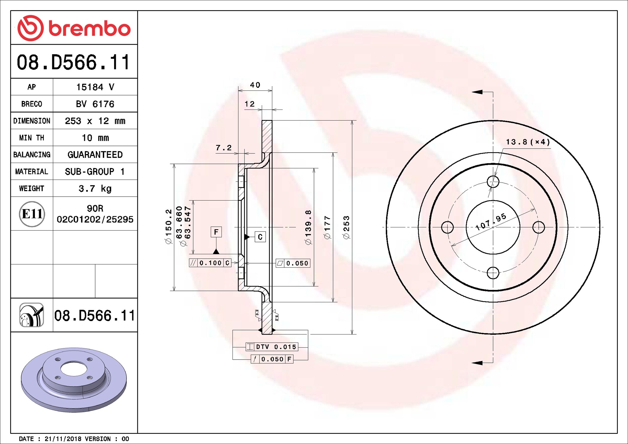 Brake Disc - 08.D566.11 BREMBO