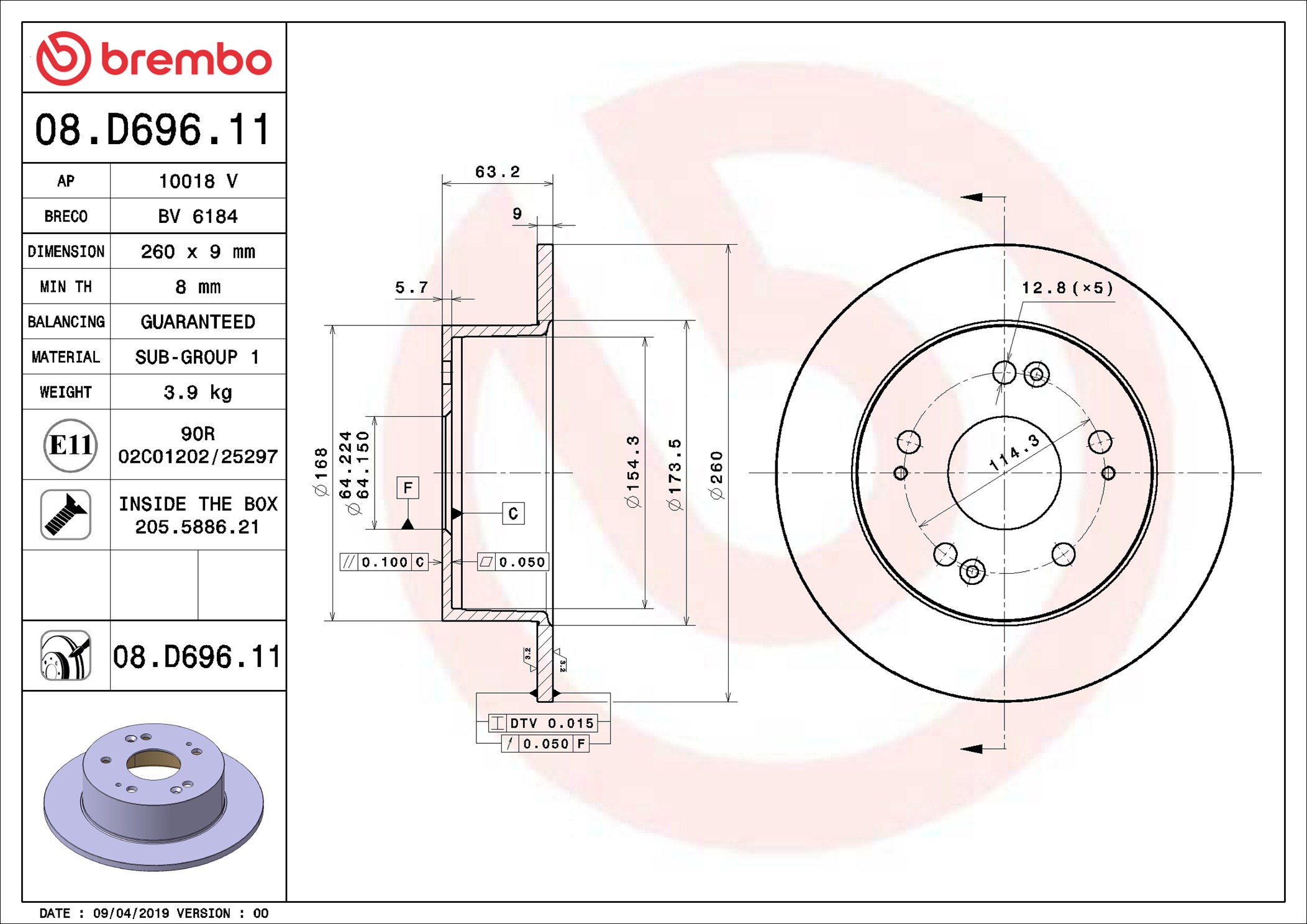 Brake Disc - 08.D696.11 BREMBO