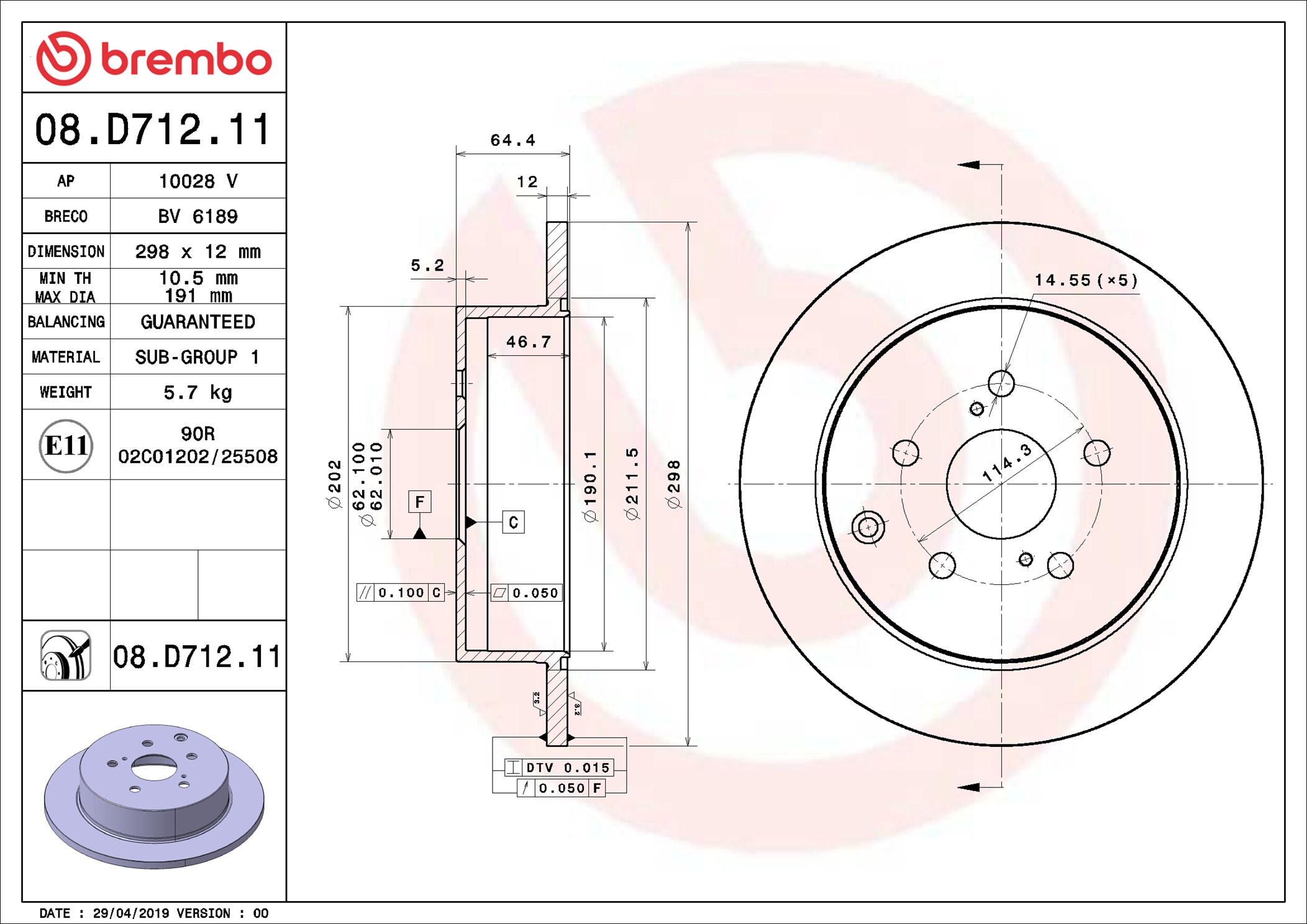 stabdžių diskas - 08.D712.11 BREMBO