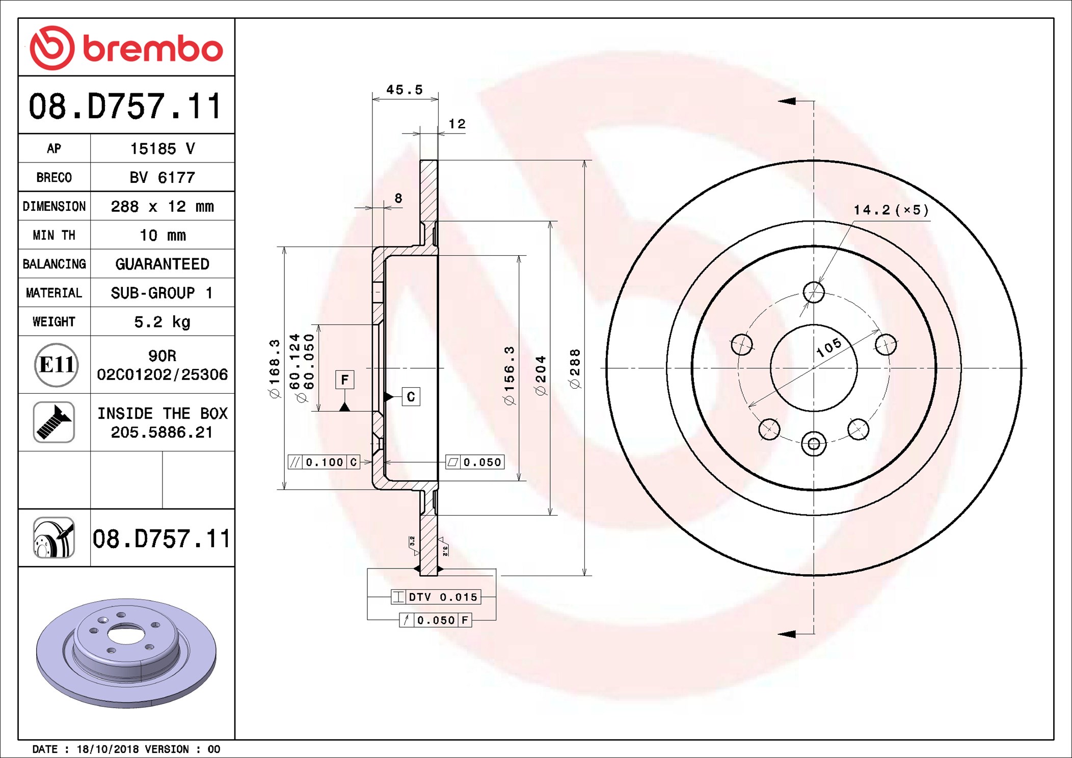 Brake Disc - 08.D757.11 BREMBO