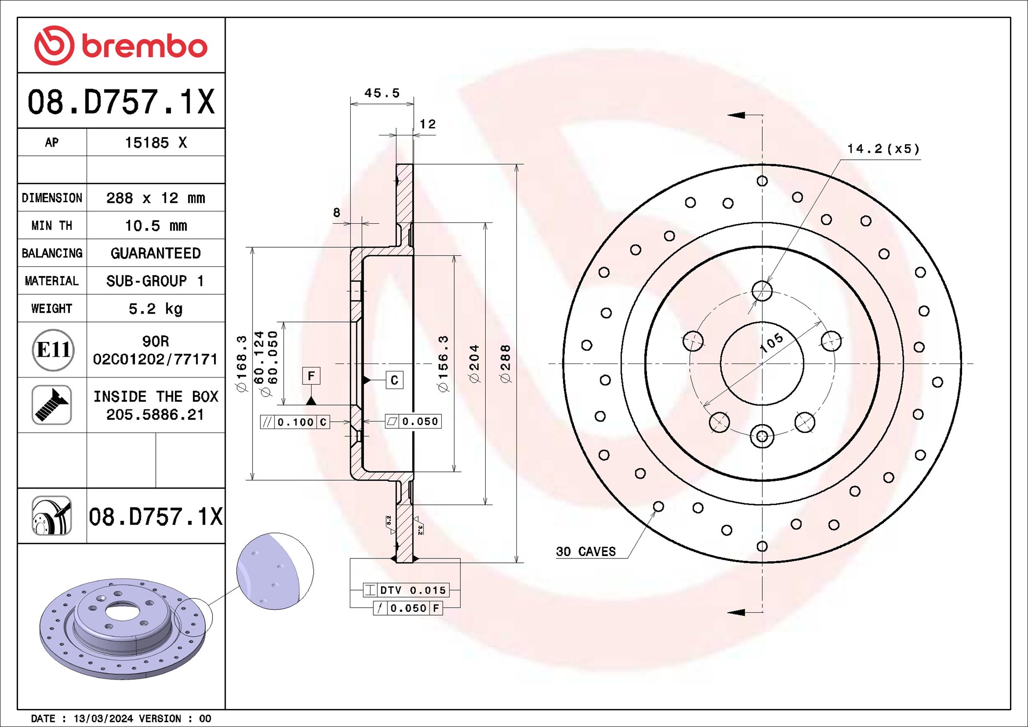 Brake Disc - 08.D757.1X BREMBO