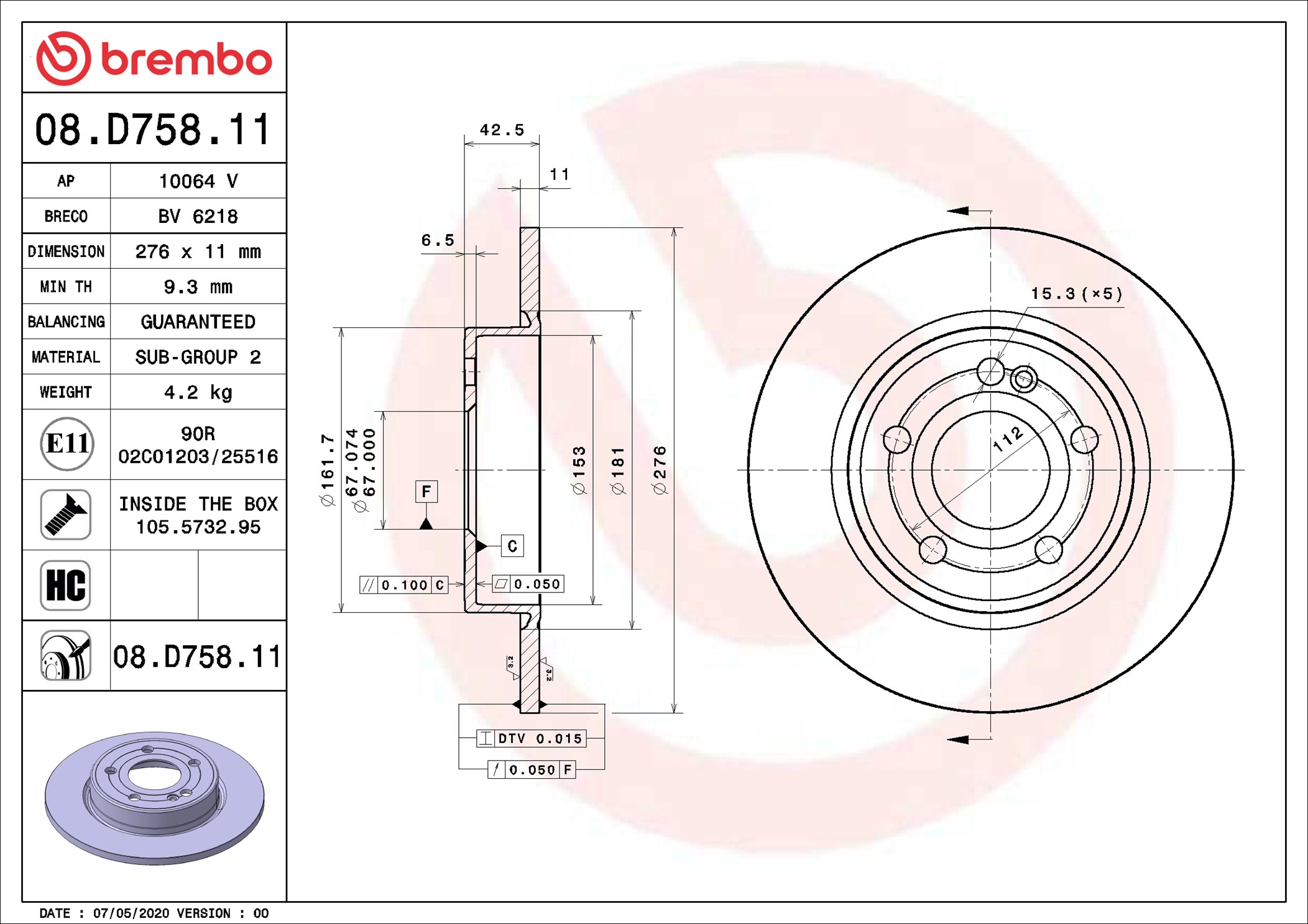 Brake Disc - 08.D758.11 BREMBO