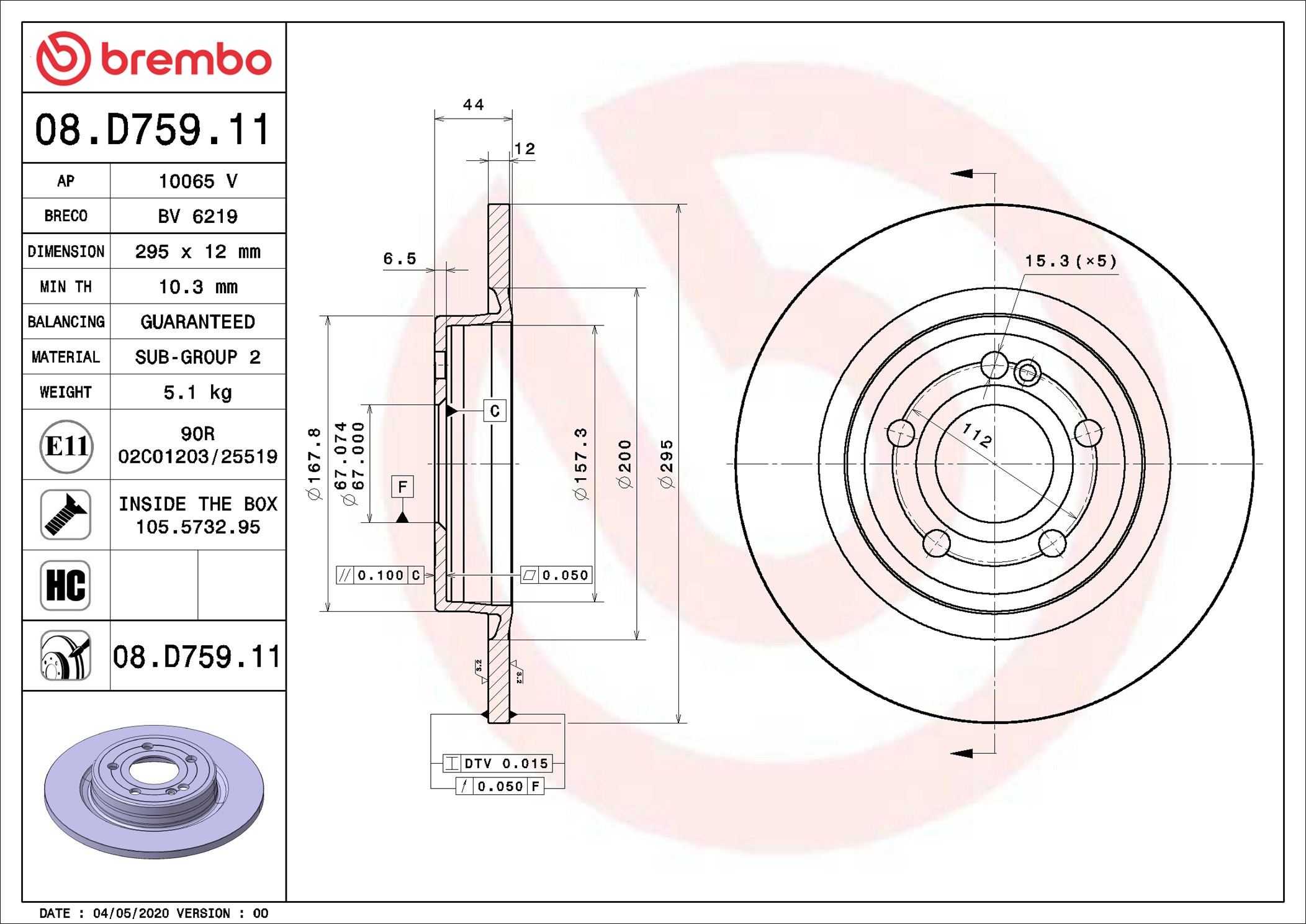 Brake Disc - 08.D759.11 BREMBO