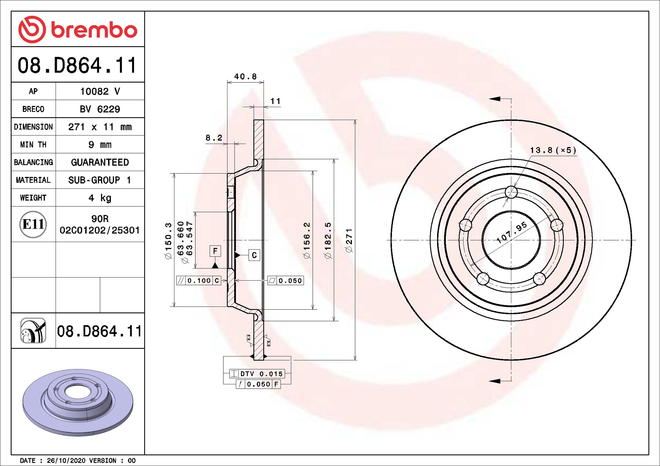Brake Disc - 08.D864.11 BREMBO