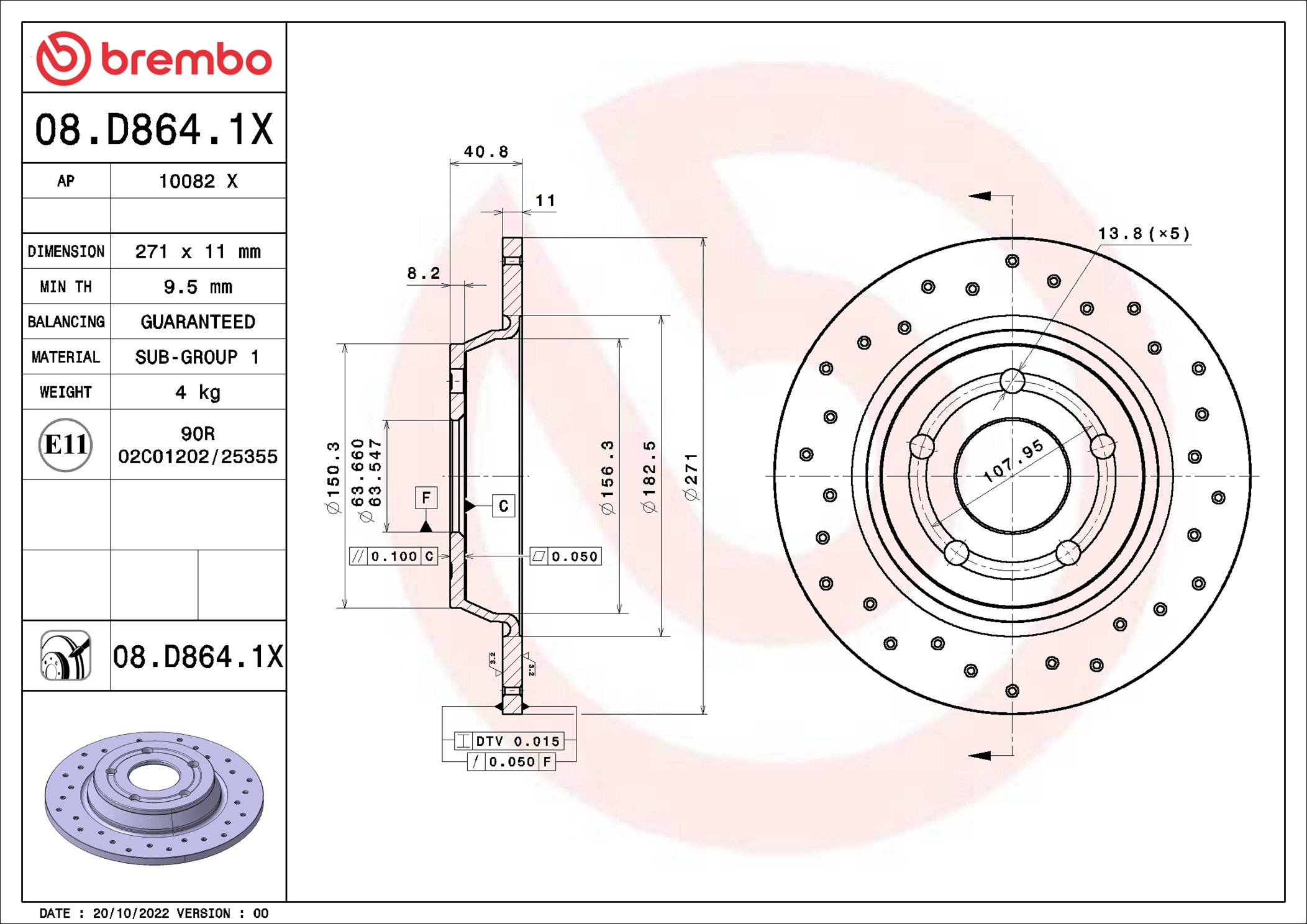 Brake Disc - 08.D864.1X BREMBO