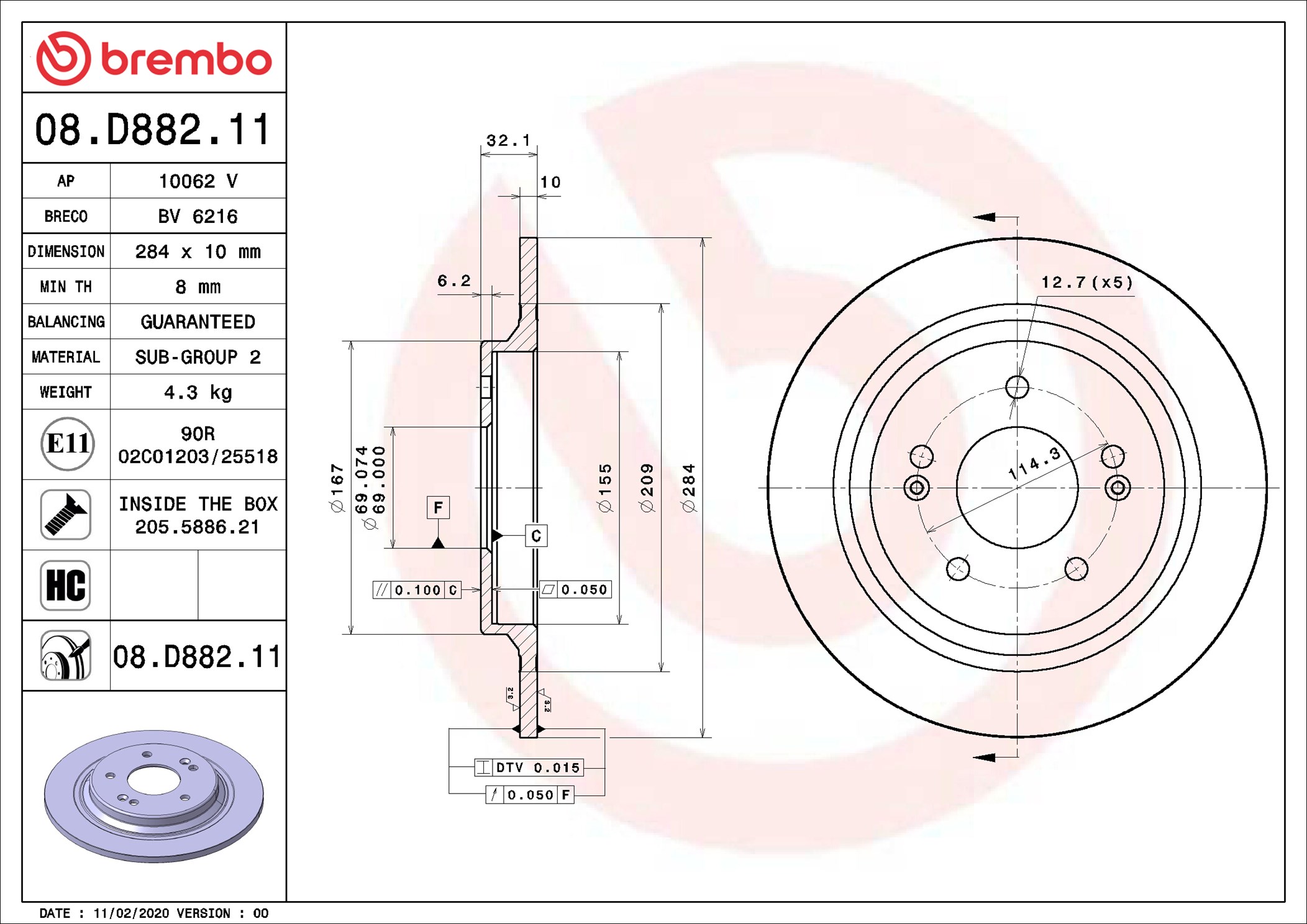 stabdžių diskas - 08.D882.11 BREMBO